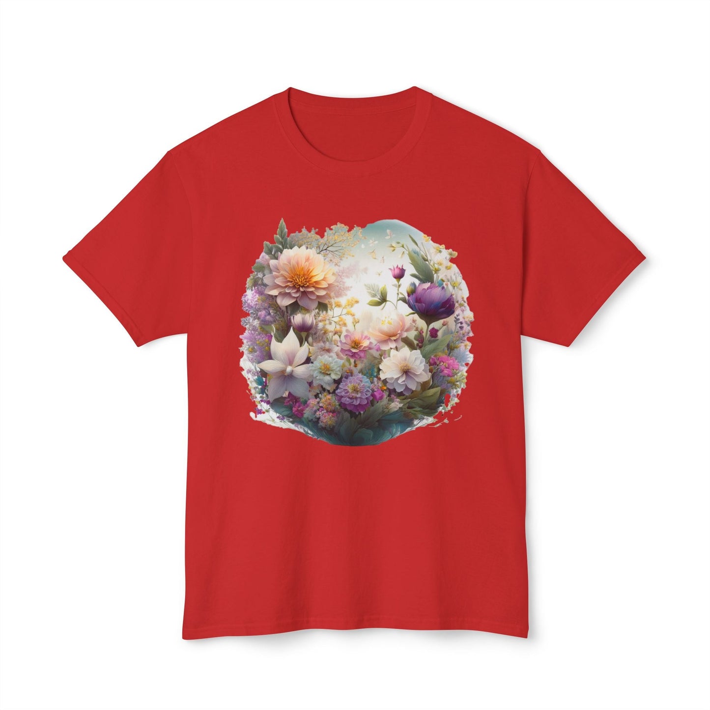 Unisex Floral Art T Shirt With Vintage Flower Print On 100 Percent HD Cotton Tee Made In USA
