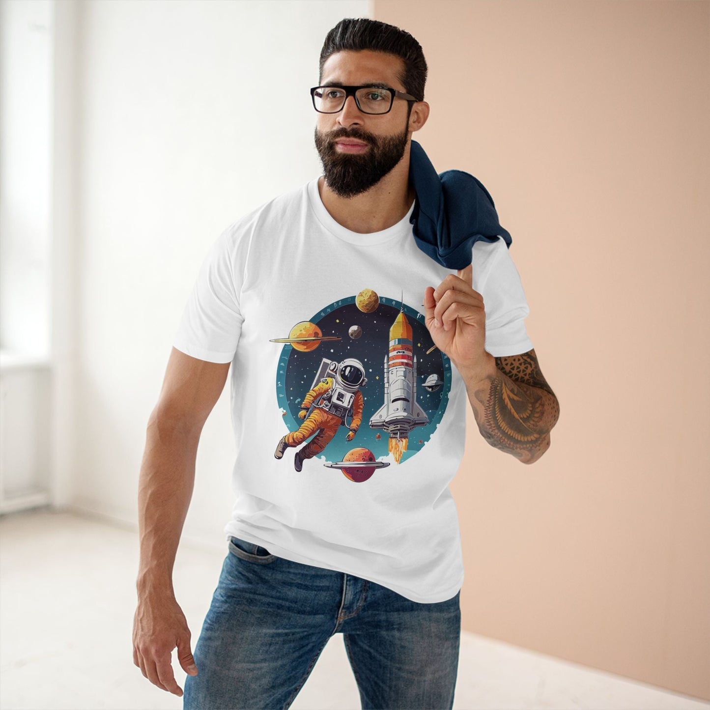 Cosmos Astronaut Shirt Unisex Premium Cotton Tee With Original Art Design Retro2Nova Art Collection