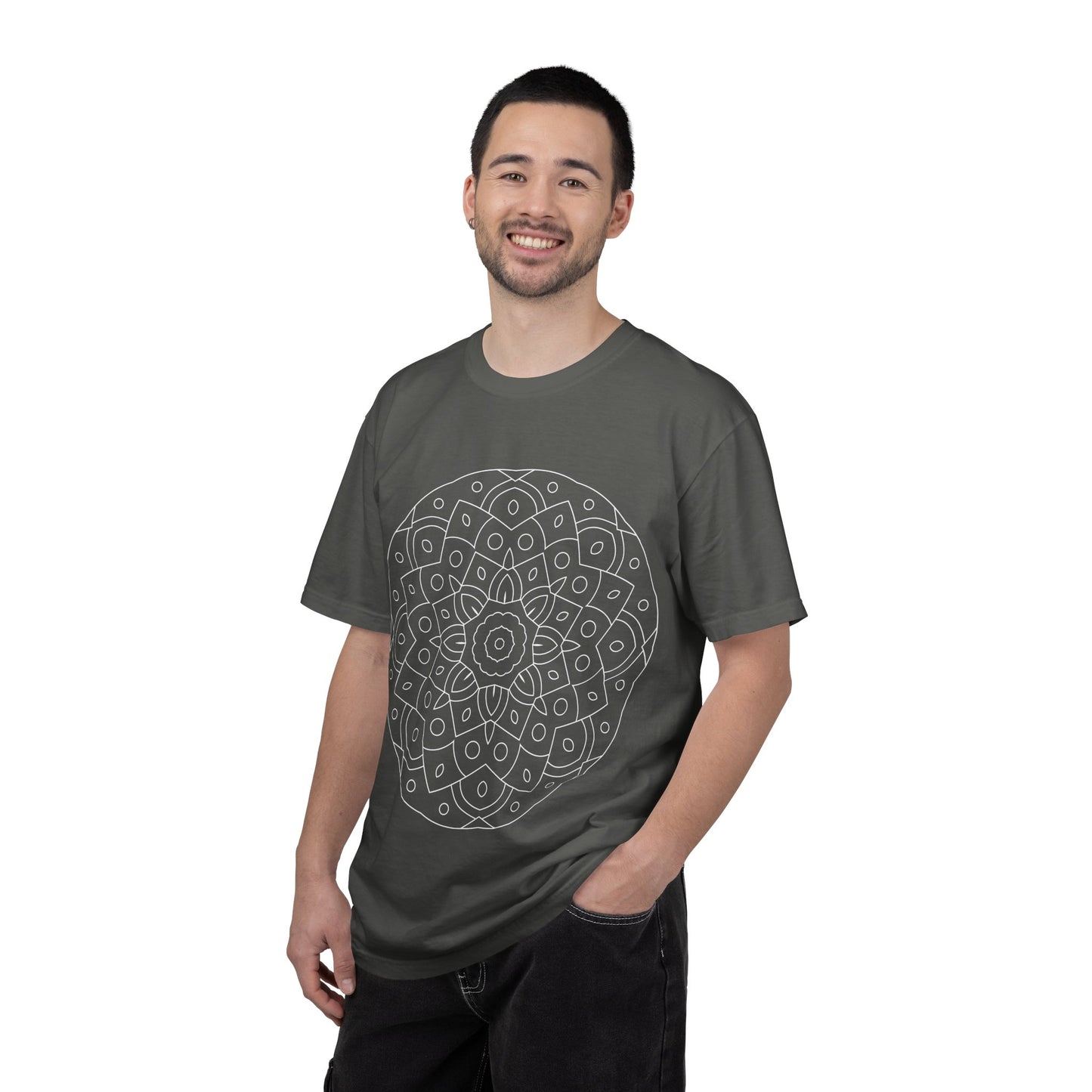 Unisex Garment Dyed Cotton T-Shirt with Mandala Graphic Design