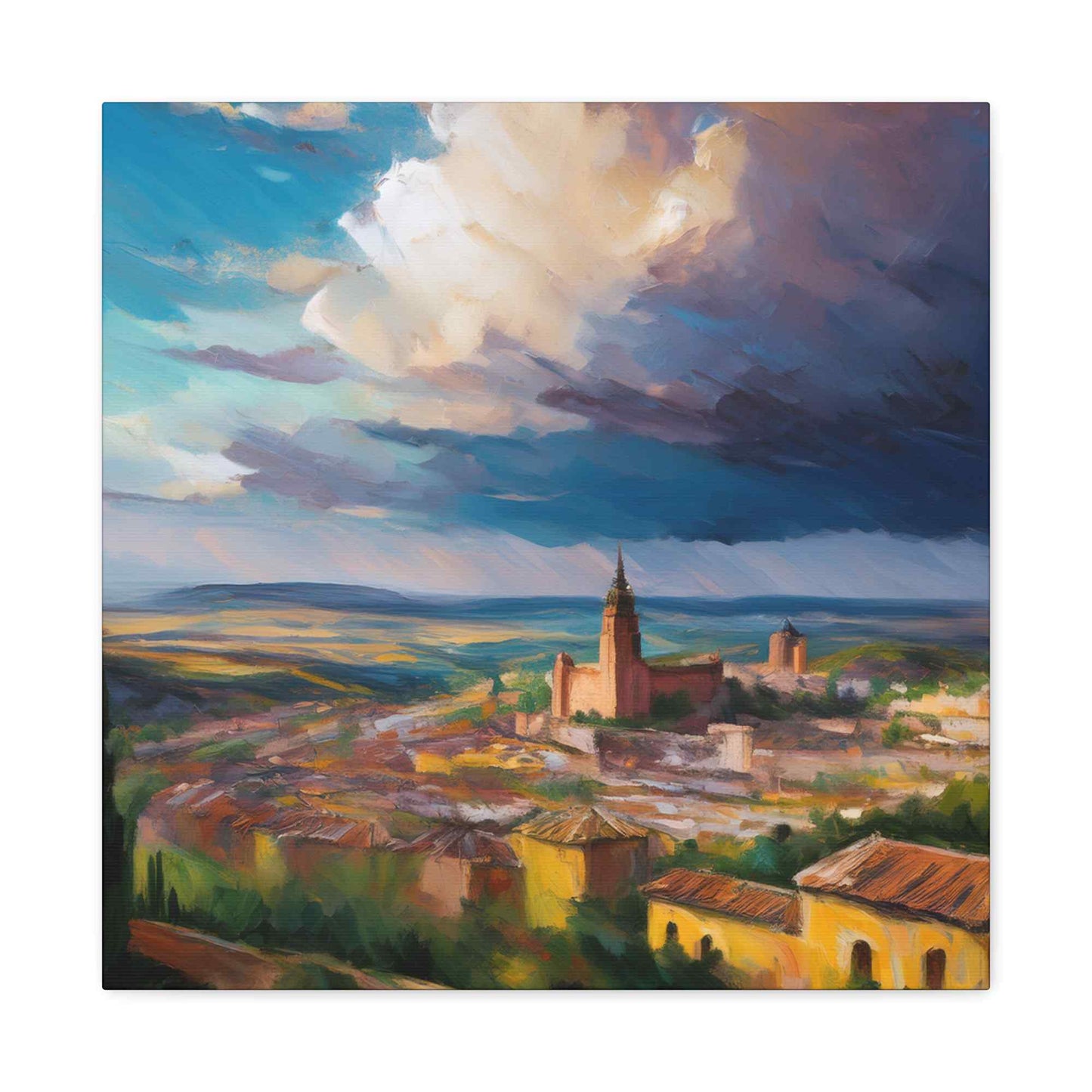 Spanish City Print Canvas, Oil Paint Print 20x20, 24x24, 30x30, 32x32, 36x36 Art Design Print Pine-Wood Inner Frame MC-57
