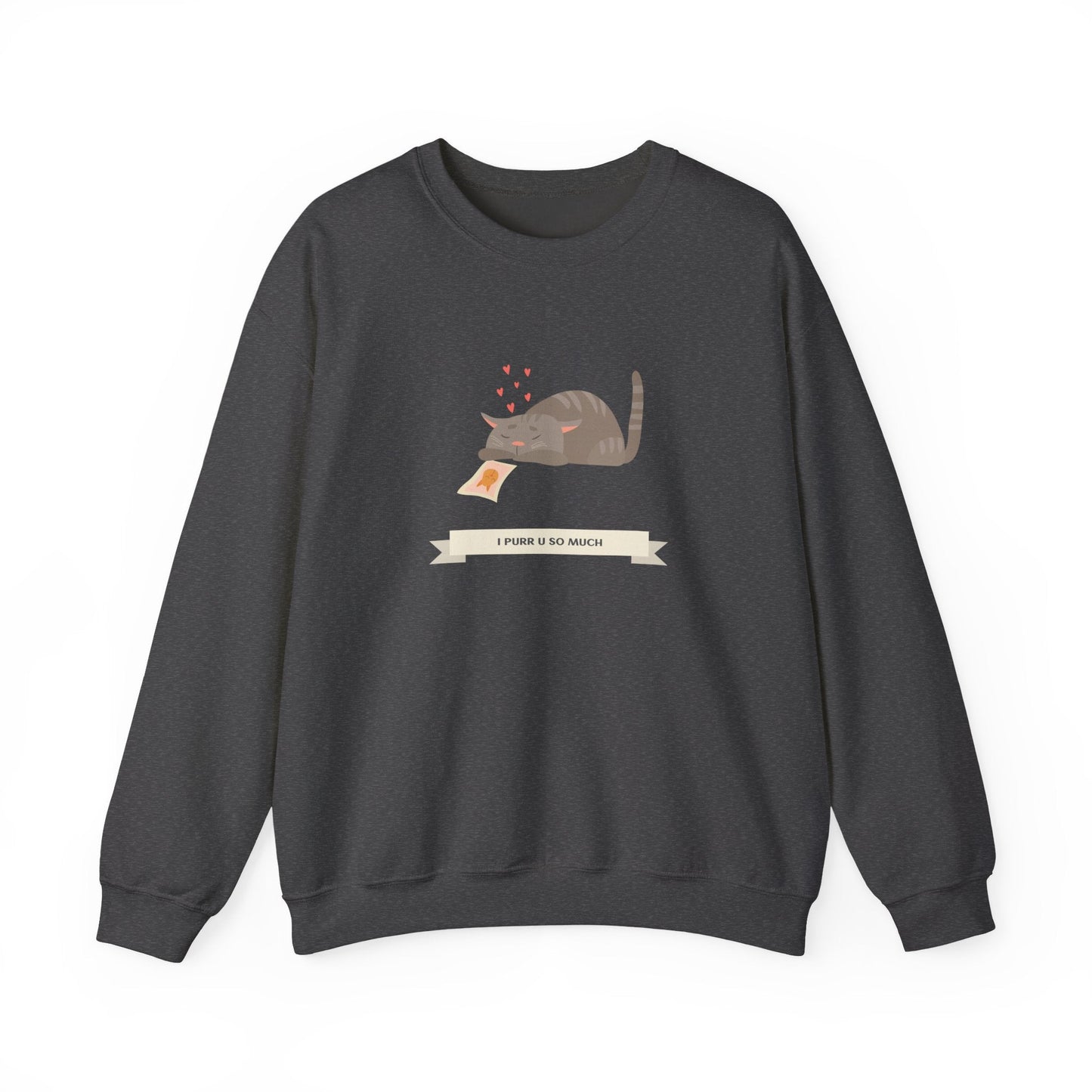 Cat Heart Sweatshirt Unisex 50/50 Cotton Poly Valentine Day Crewneck Gildan 18000