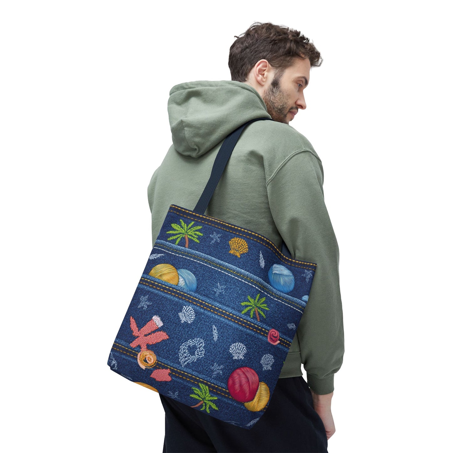 Denim Fabric Imitation Print Unisex Canvas Bag Poly Spun 3 Sizes Tote Bag 182-8