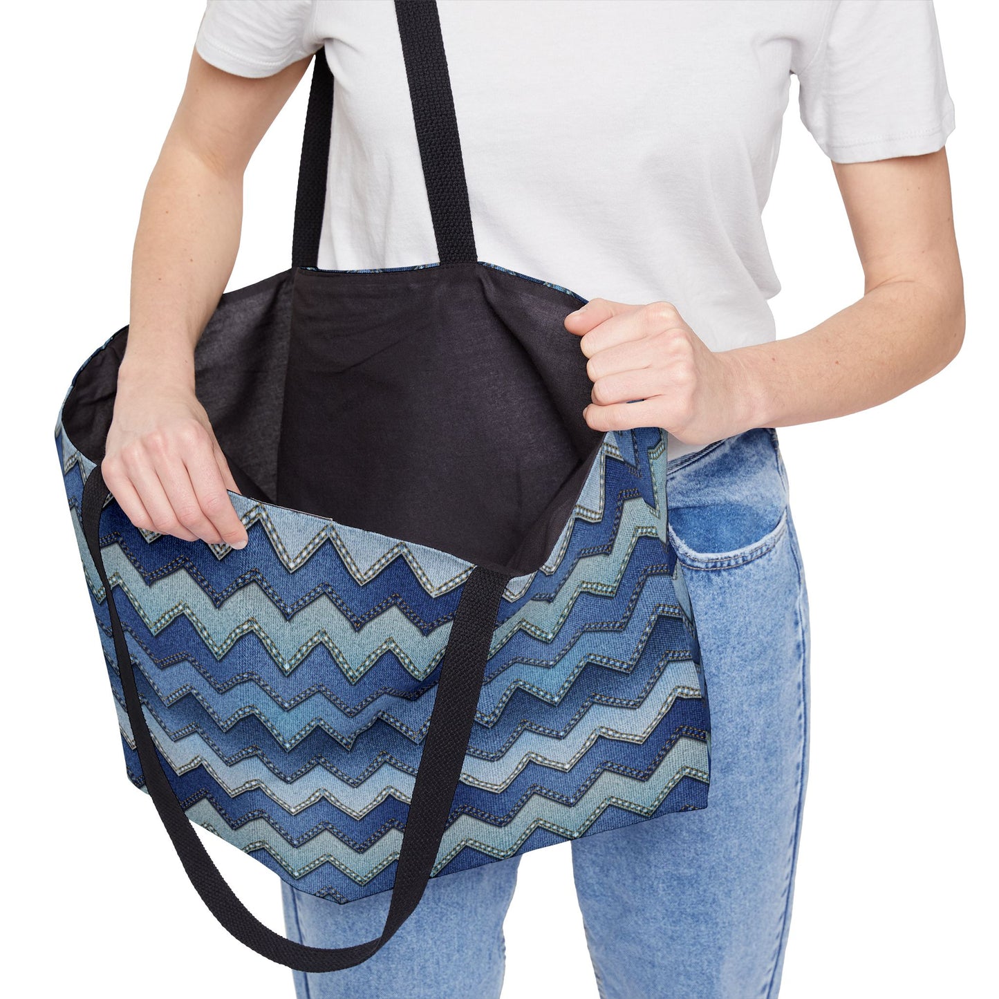 Denim Print Yoga Bag High-Quality 100% Spun Polyester 24x13 Canvas Gym Bag 18