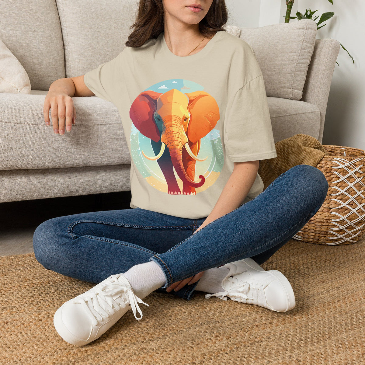 Colorful Elephant Illustration T-Shirt | Vibrant Safari Animal Tee