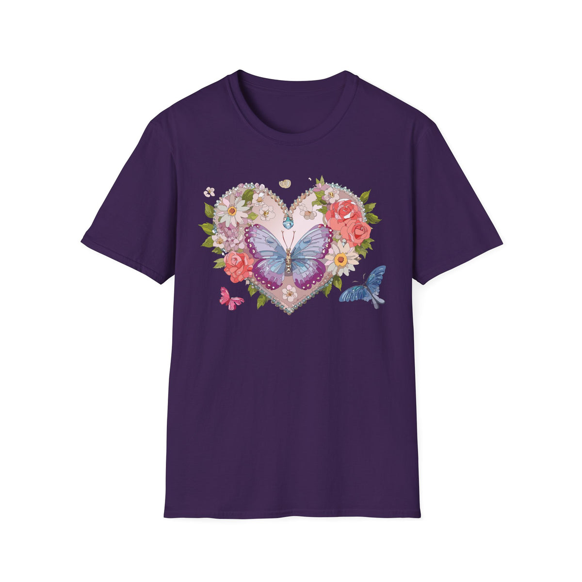 Floral Butterfly Heart Graphic Tee Unisex 100 Cotton Gildan T-Shirt