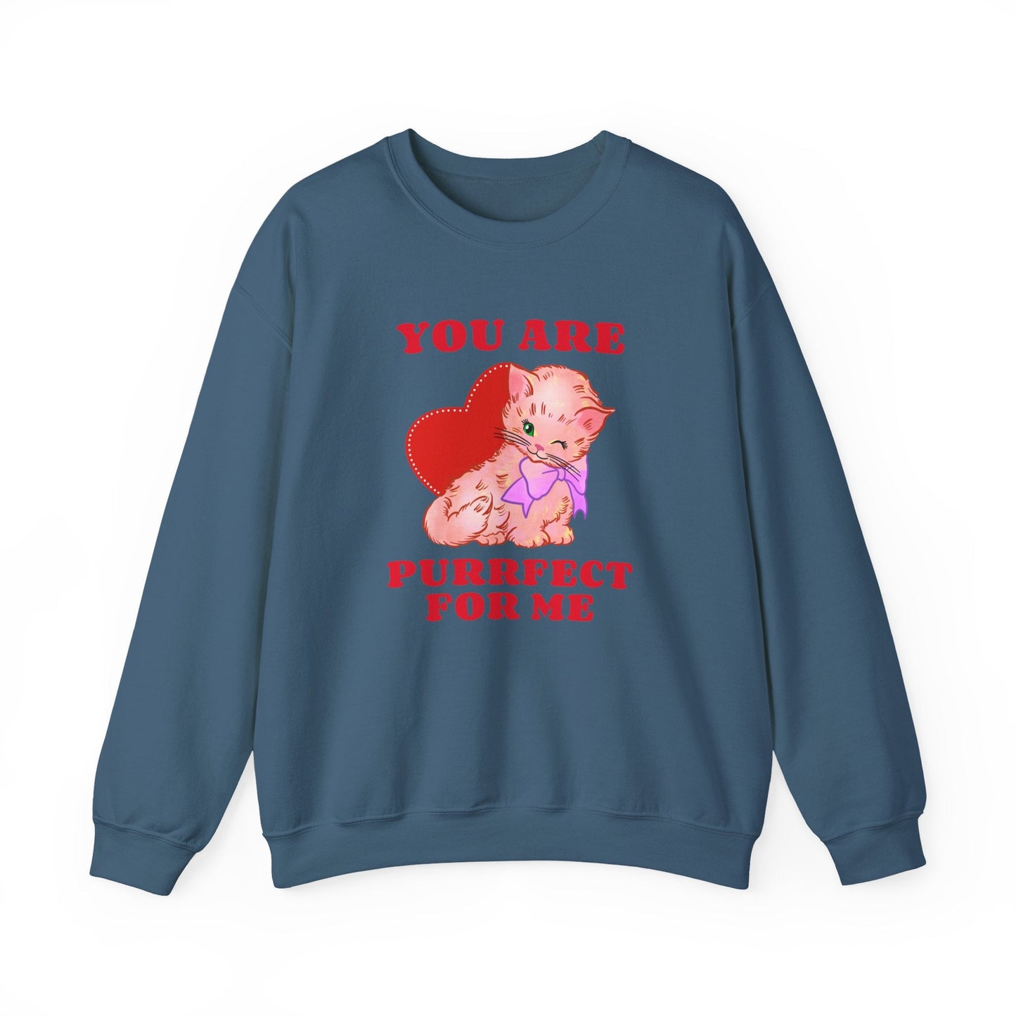 Cat Heart Sweatshirt Unisex Valentines Day Fifty Fifty Cotton Poly Blend Crewneck