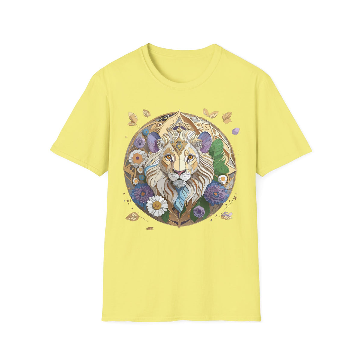 Floral Lion Illustration T-Shirt | Boho Mandala Lion Tee