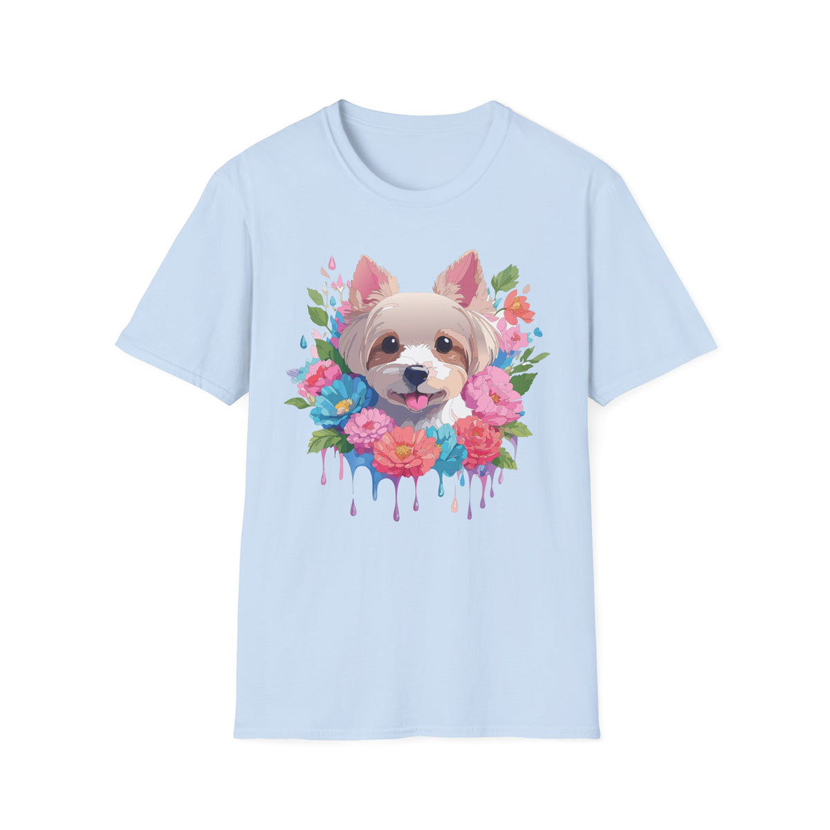 Watercolor Yorkie Face T-Shirt | Floral Paw Print Dog Tee