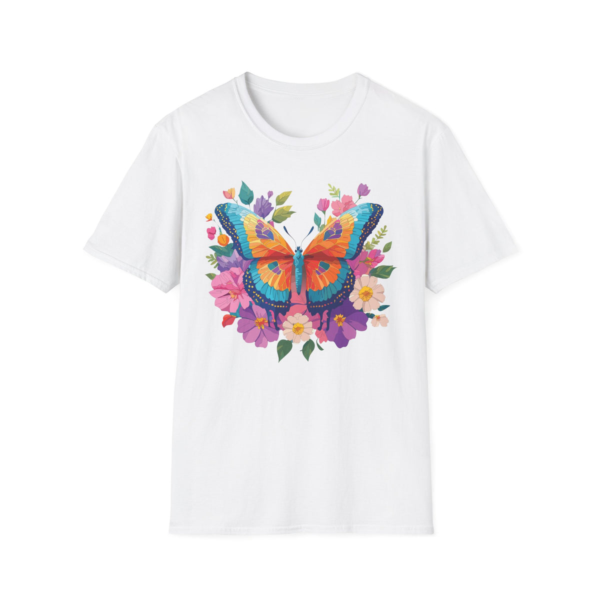 Colorful Butterfly Floral Tee | Vibrant Monarch Butterfly Graphic Tee Unisex 100 Cotton Gildan T-Shirt
