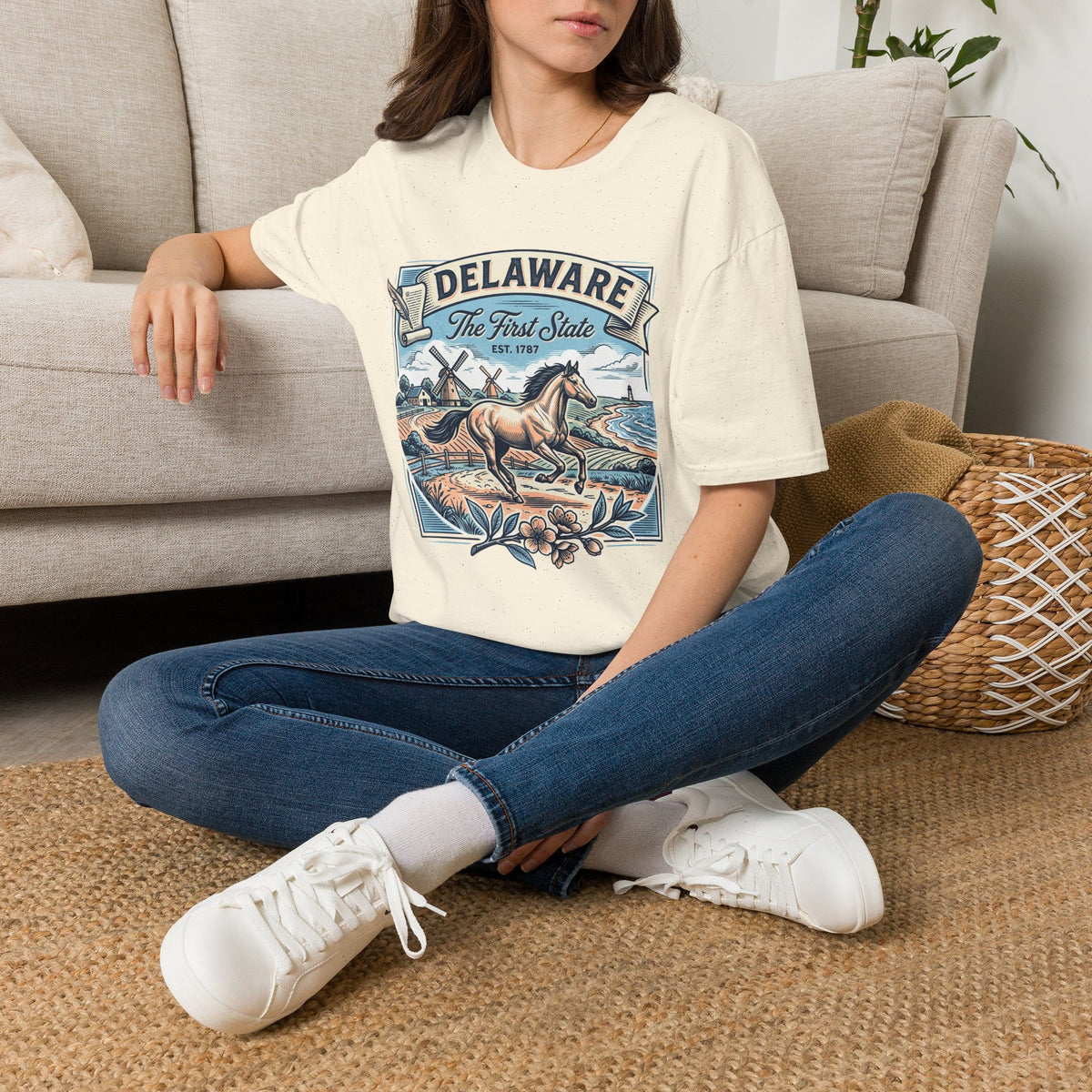 Delaware 'The First State' Scenic Travel Tourist Graphic Tee Unisex 100 Cotton Gildan T-Shirt