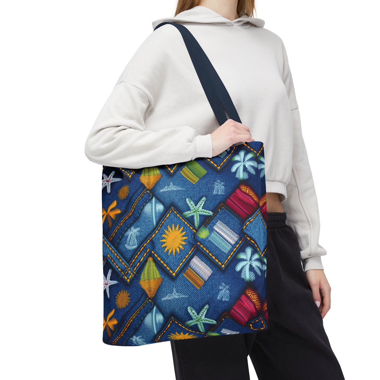 Denim Fabric Imitation Print Unisex Canvas Bag Poly Spun 3 Sizes Tote Bag 182-2