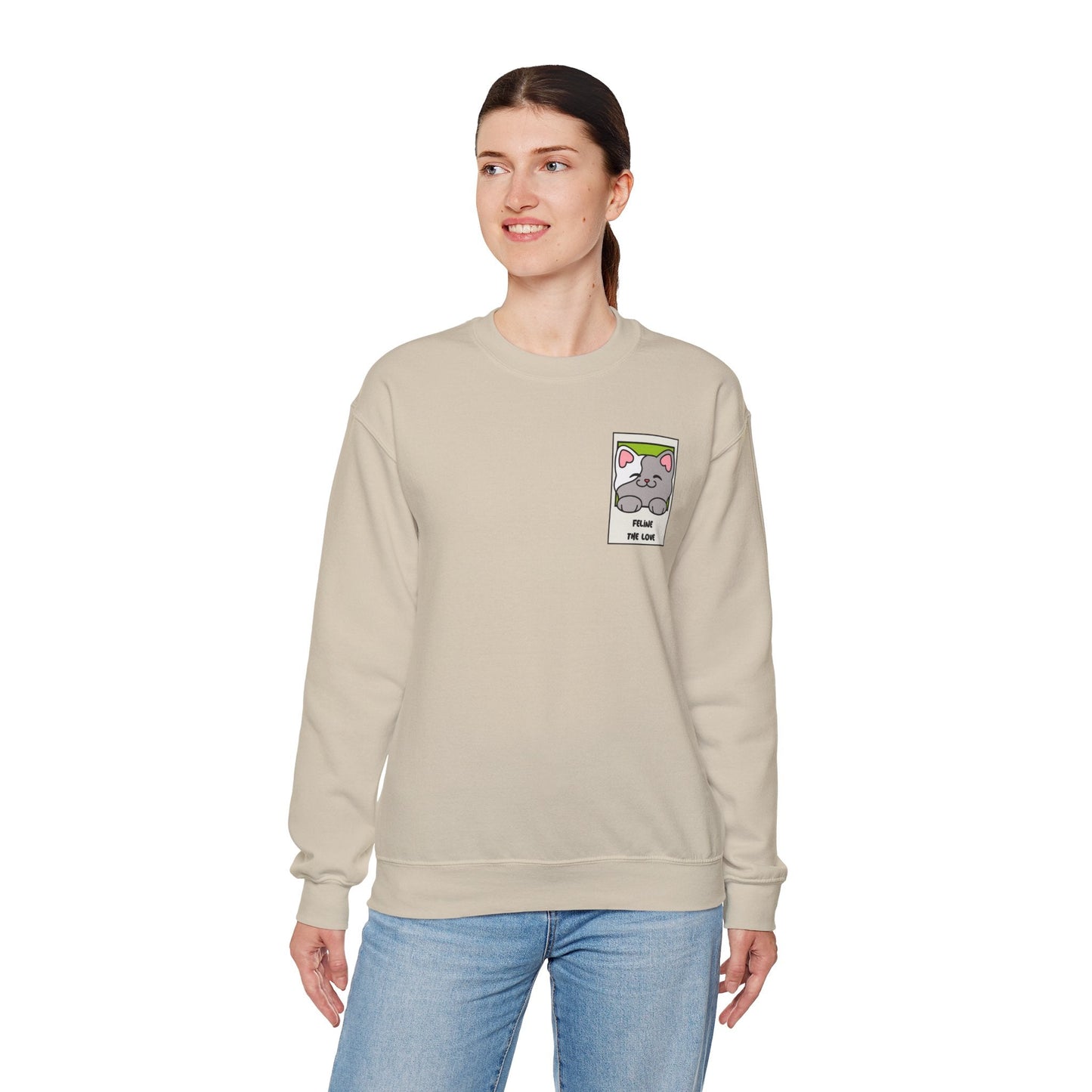 Pocket Cat Sweatshirt Unisex Cat Heart Sweatshirt Valentines Day Gift 50 Percent Cotton Poly Blend