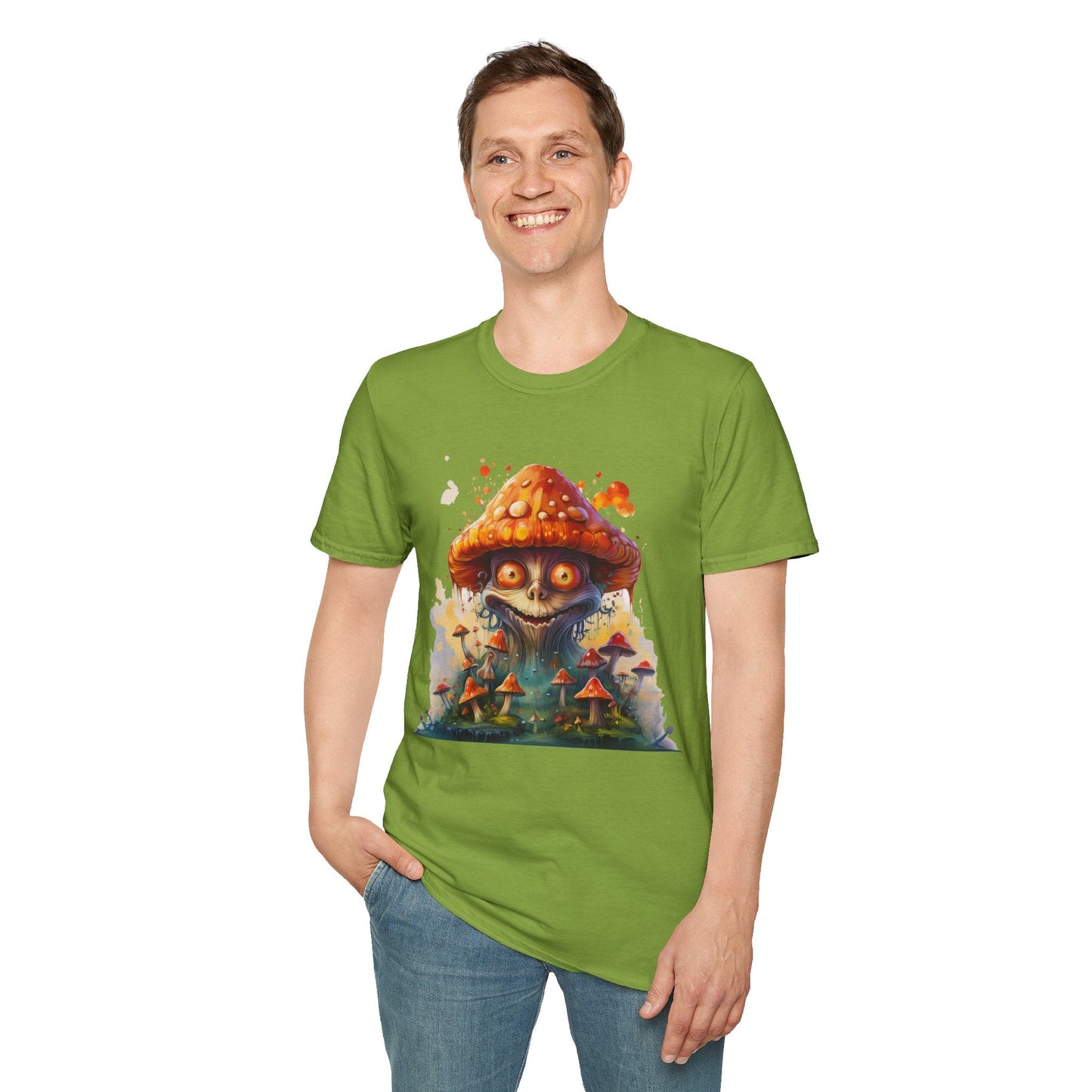 Funny Mashroom Tee Shirt Unisex Softstyle Cotton Art Design with Fungus Graphic Artwork Theme