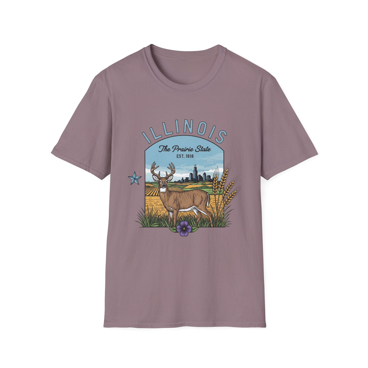 Illinois Deer T-Shirt — The Prairie State Wildlife Travel Tourist Graphic Tee Unisex 100 Cotton Gildan T-Shirt