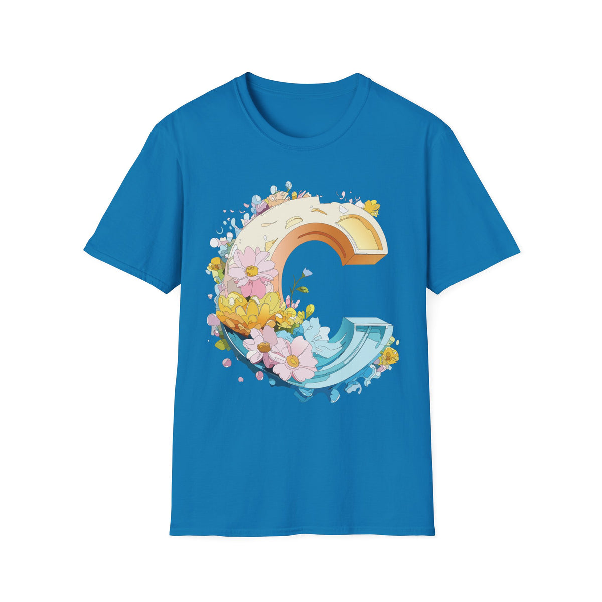 Rainbow Letter C T-Shirt | Flower Letter C Tee