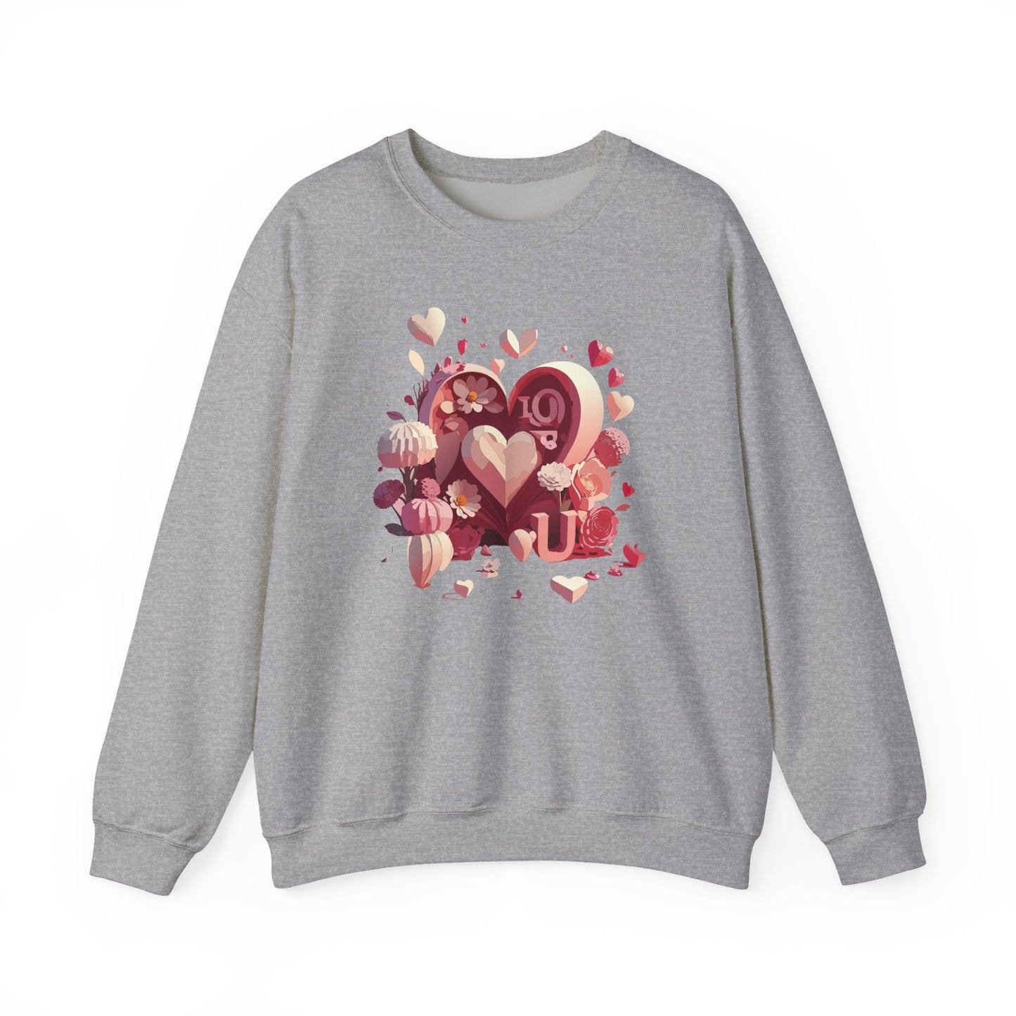 Unisex Floral Big Heart Sweatshirt, Love Floral Sweatshirt, Floral Heart Sweatshirt, 50/50 Cotton-Poly Valentine's Day Sweatshirt 09