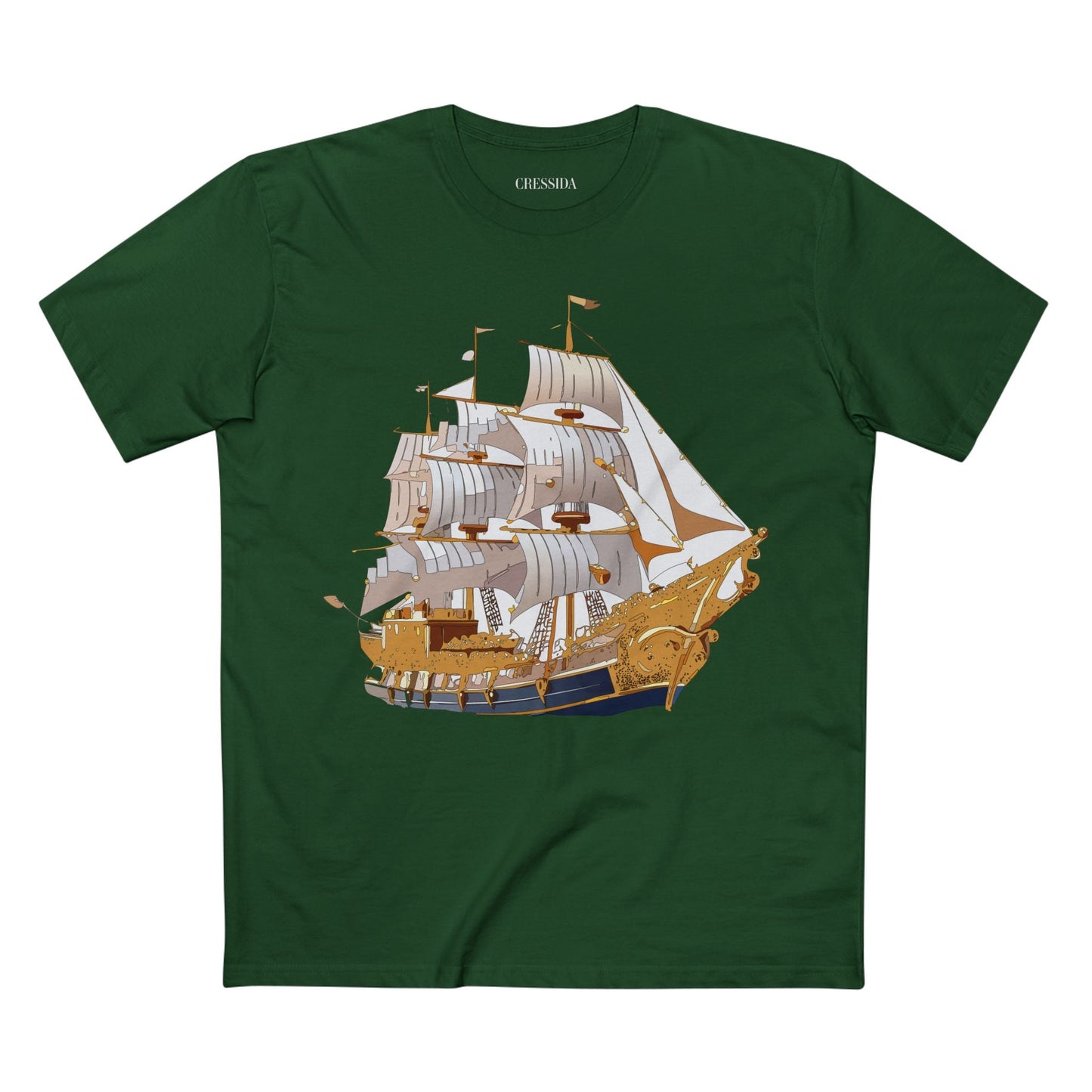 Ship Graphic Unisex 100 Cotton T-Shirt with Gold Frigate Art Design 2