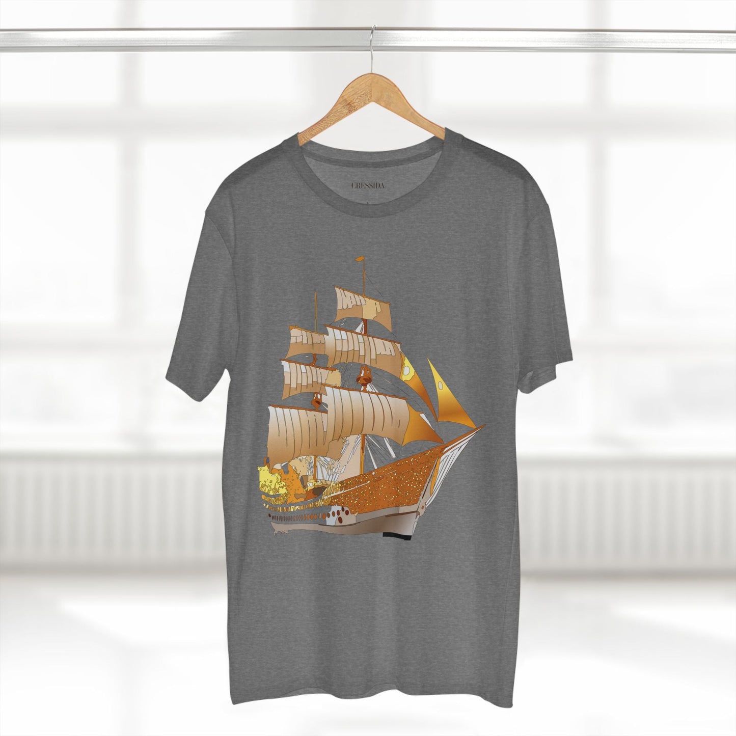 Ship Graphic Unisex 100 Cotton T-Shirt with Gold Frigate Art Design 24
