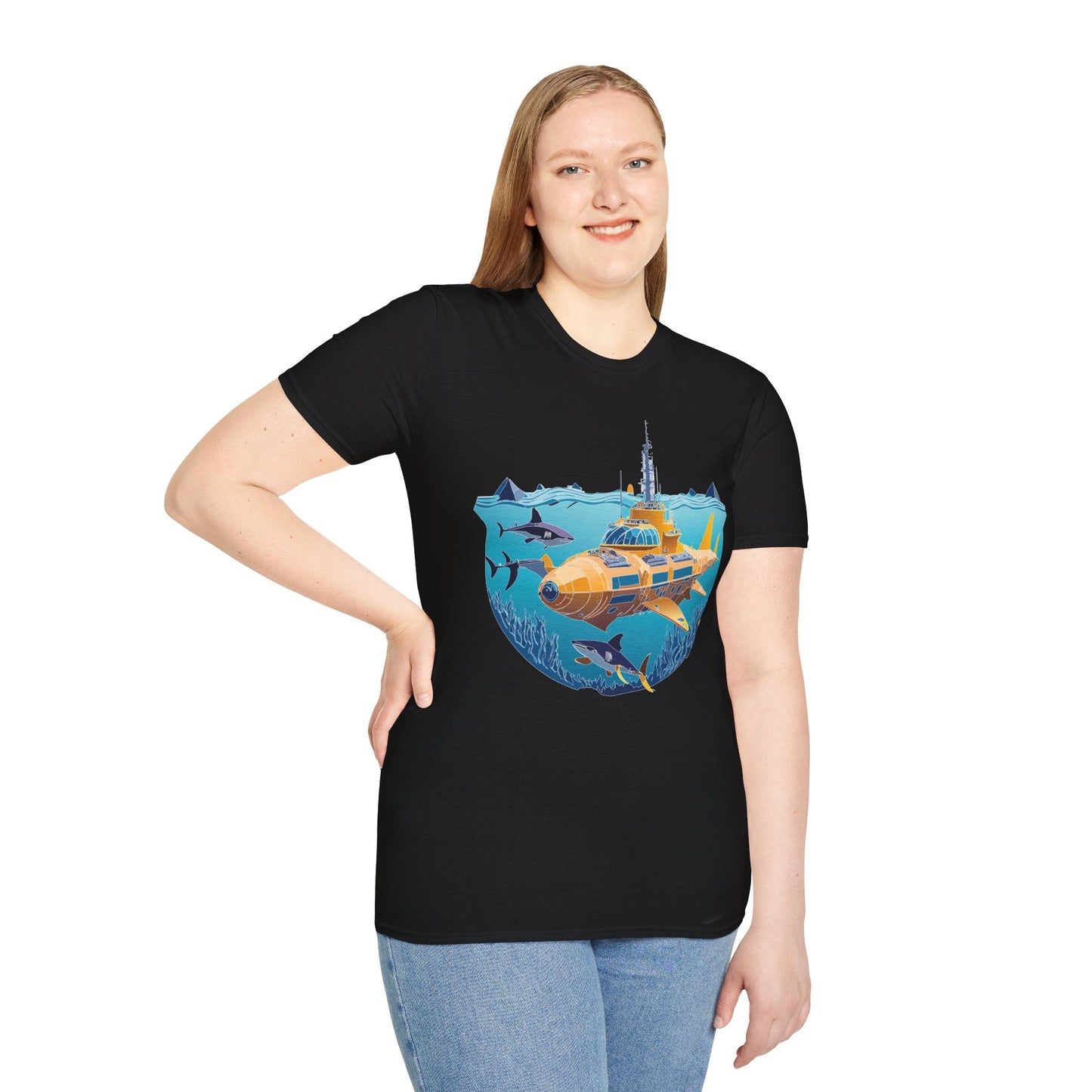 Ocean Tee Shirt Unisex Gildan Softstyle 64000 Ocean Theme Tee With U Boat Design