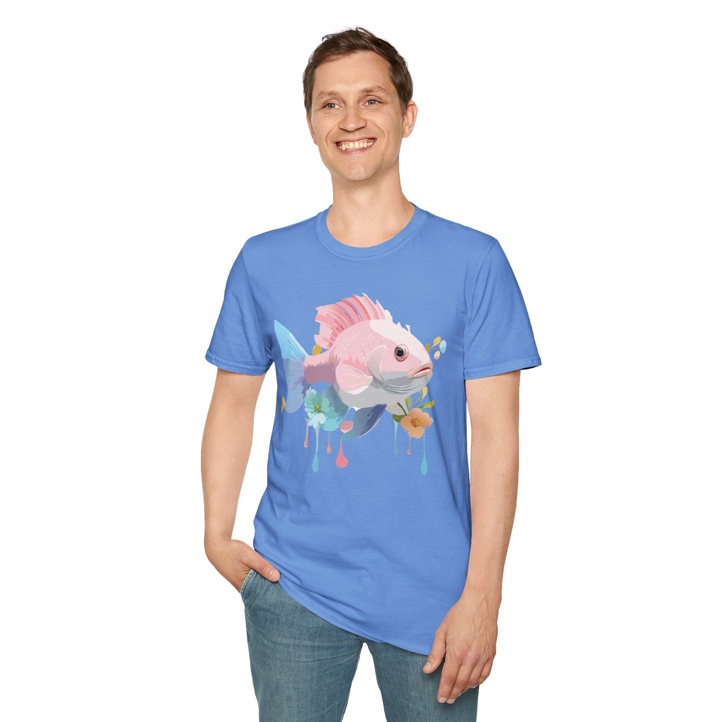 Fish Art Design Shirt Unisex Graphic Tee With Fish Illustration Gildan Softstyle 64000