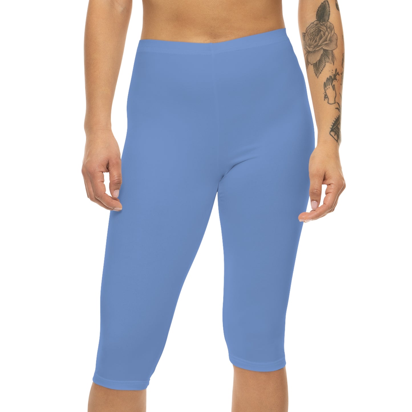 Wisteria Blue Color Women's Brushed Suede Poly Span Casual Capri Leggings XS-2XL