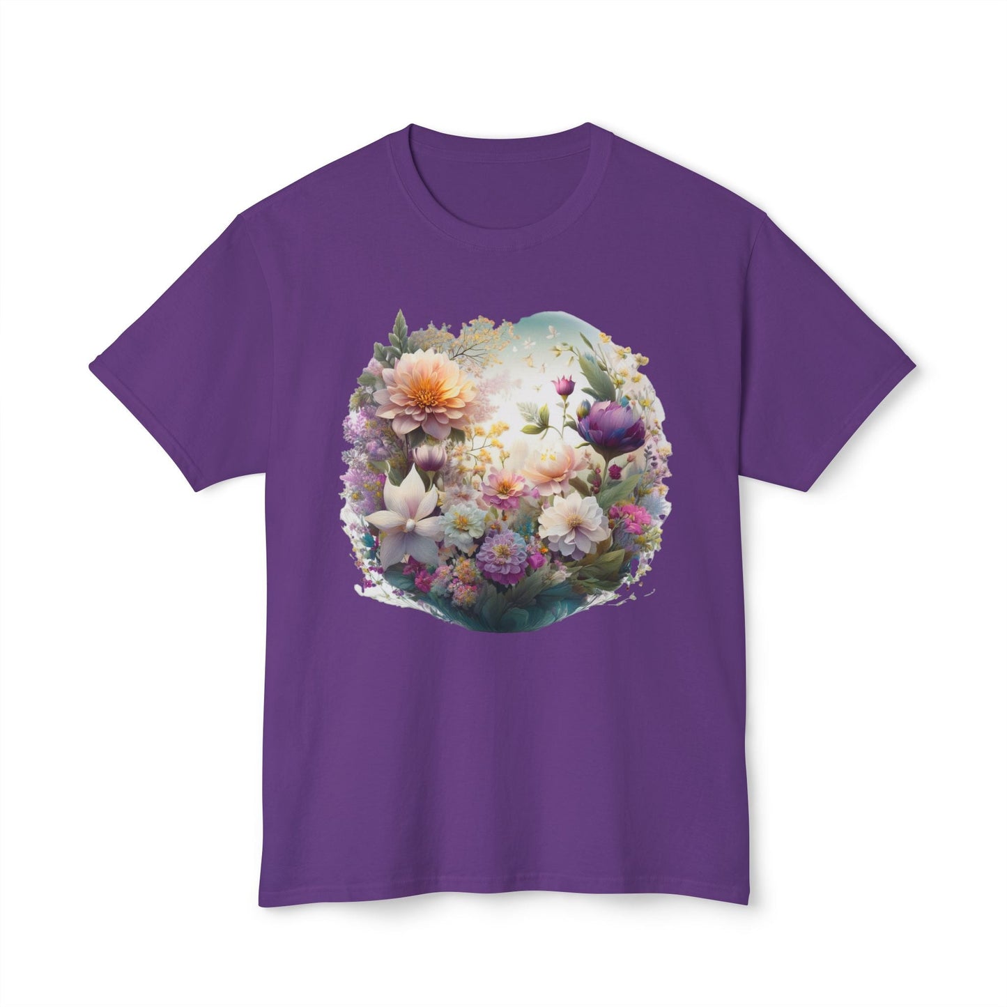 Unisex Floral Art T Shirt With Vintage Flower Print On 100 Percent HD Cotton Tee Made In USA