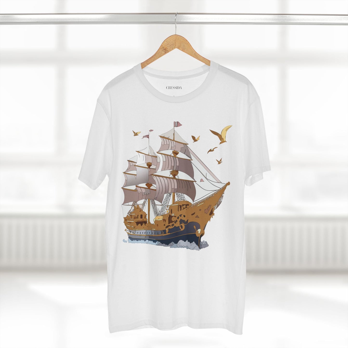 Ship Graphic Unisex 100 Cotton T-Shirt with Gold Frigate Art Design 3