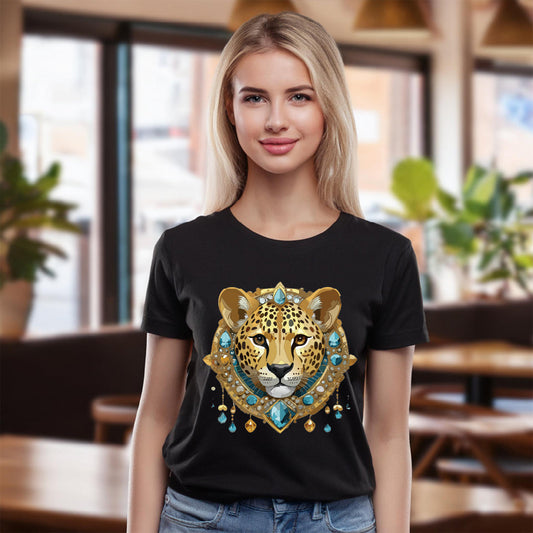 Cheetah Graphic Unisex 100 Cotton Tee With Unique Animal Golden Medallion Art Design 44