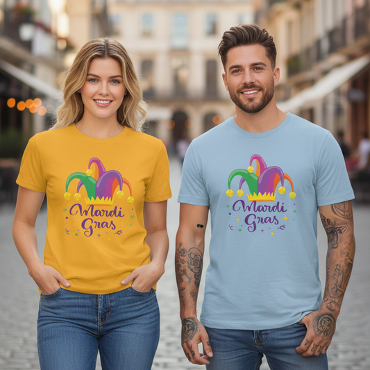 Carnival Mardi Gras Graphic Unisex Cotton Bella+Canvas Tee with Art Design 180