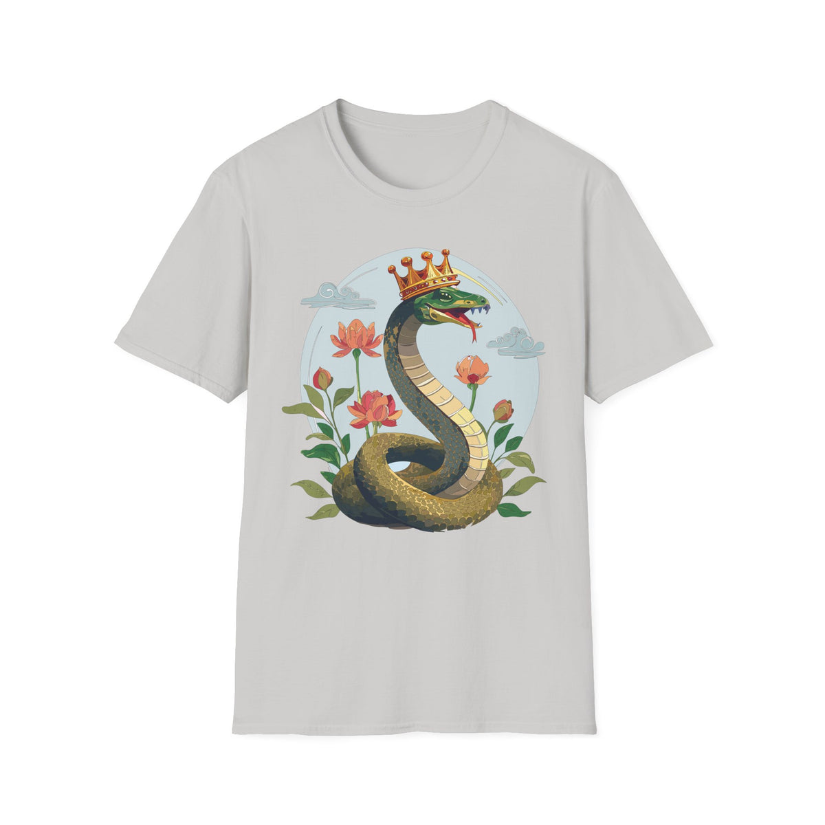 Crowned Snake Tee | Regal Serpent Floral Illustration T-Shirt
