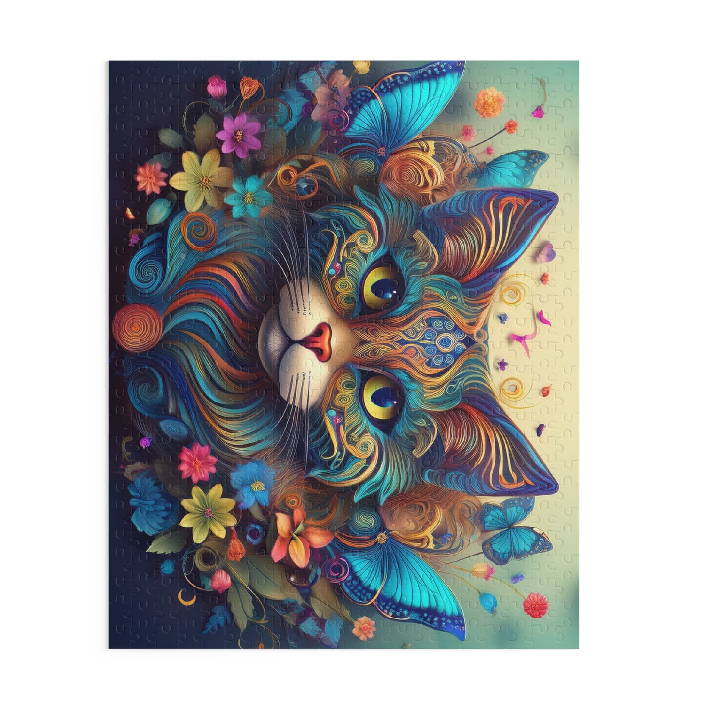 Puzzles-25 Floral Cat Face Puzzle 500-Piece  Floral Cat Puzzle 500-Piece, Kids Puzzles Size: 16" x 20",  Ages 9+