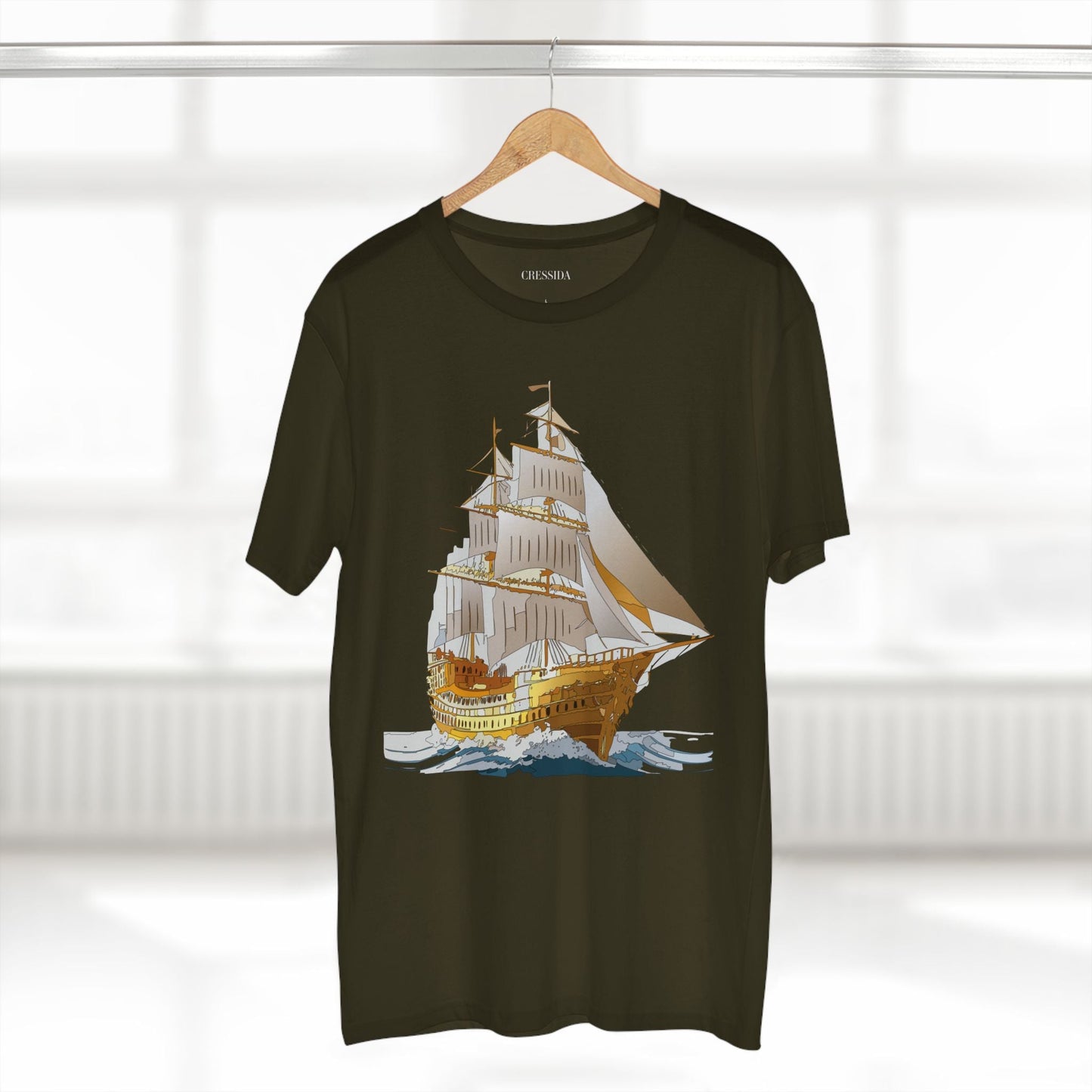 Ship Graphic Unisex 100 Cotton T-Shirt with Gold Frigate Art Design 22