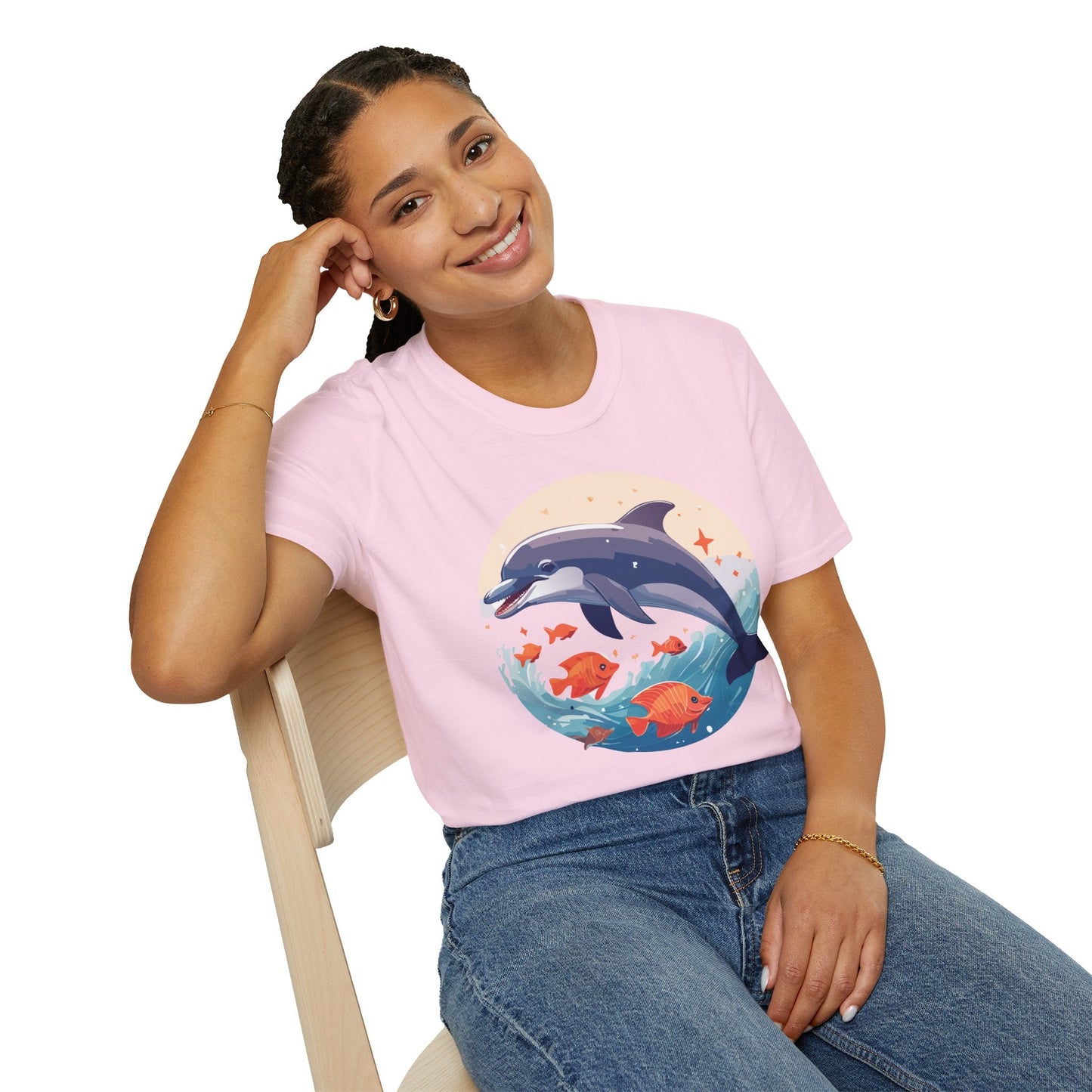Unisex Dolphin Shirt Gildan Softstyle 64000 Short Sleeve Fish Tee With Dolphin Graphic