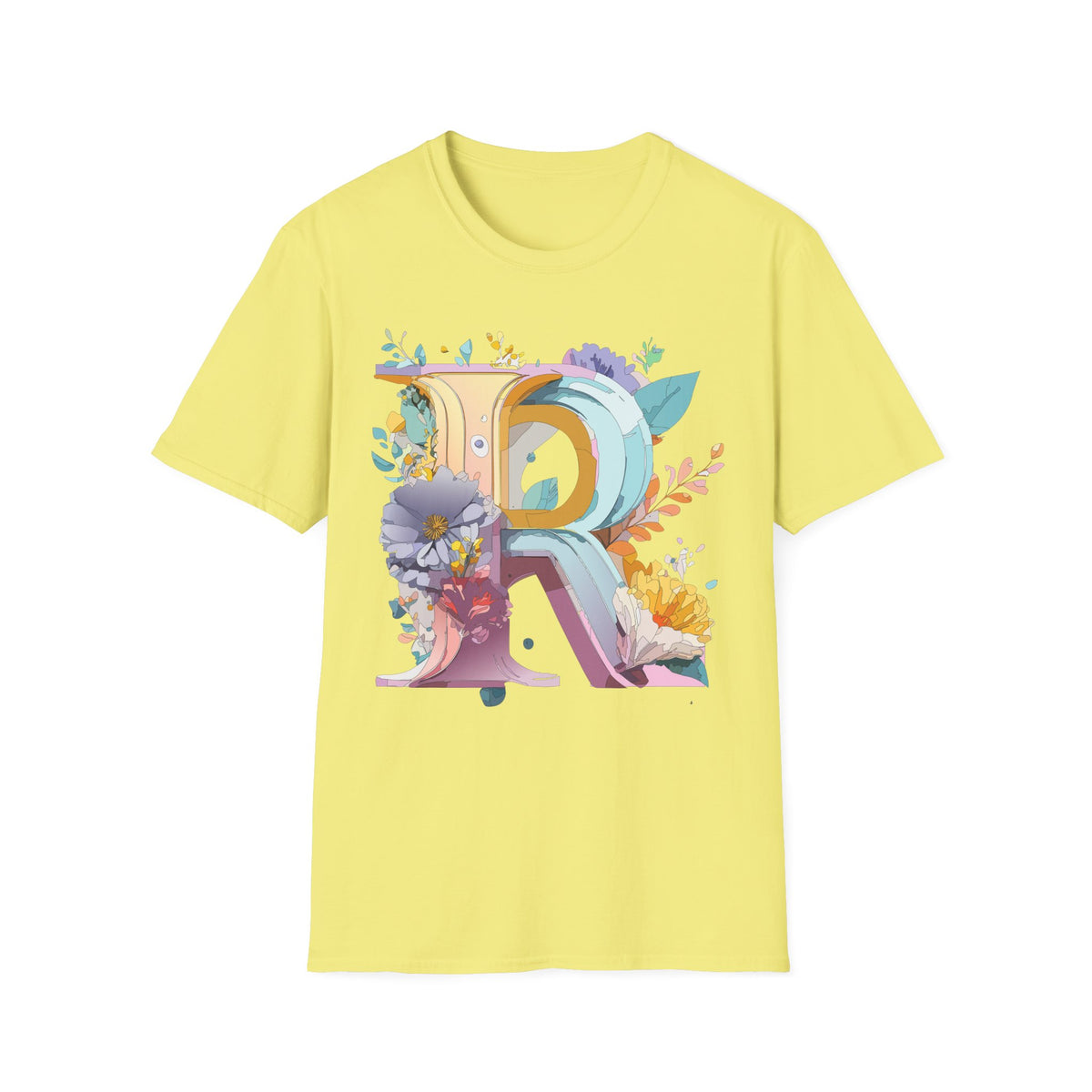 Floral Letter R T-Shirt | Botanical Monogram Initial Tee