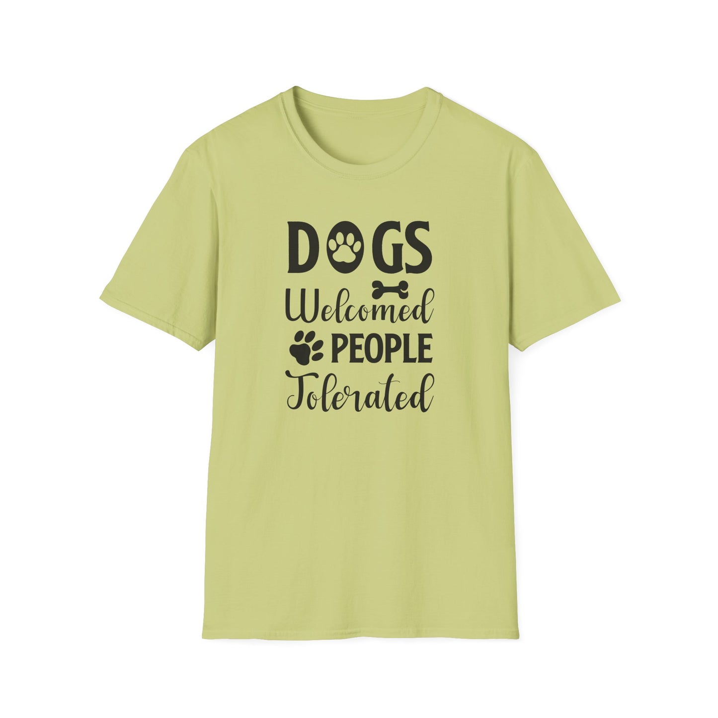 Dog Lover Unisex Cotton T-Shirt - Gildan Softstyle 64000 Dogs Welcomed, People Tolerated Funny Paw Print Tee