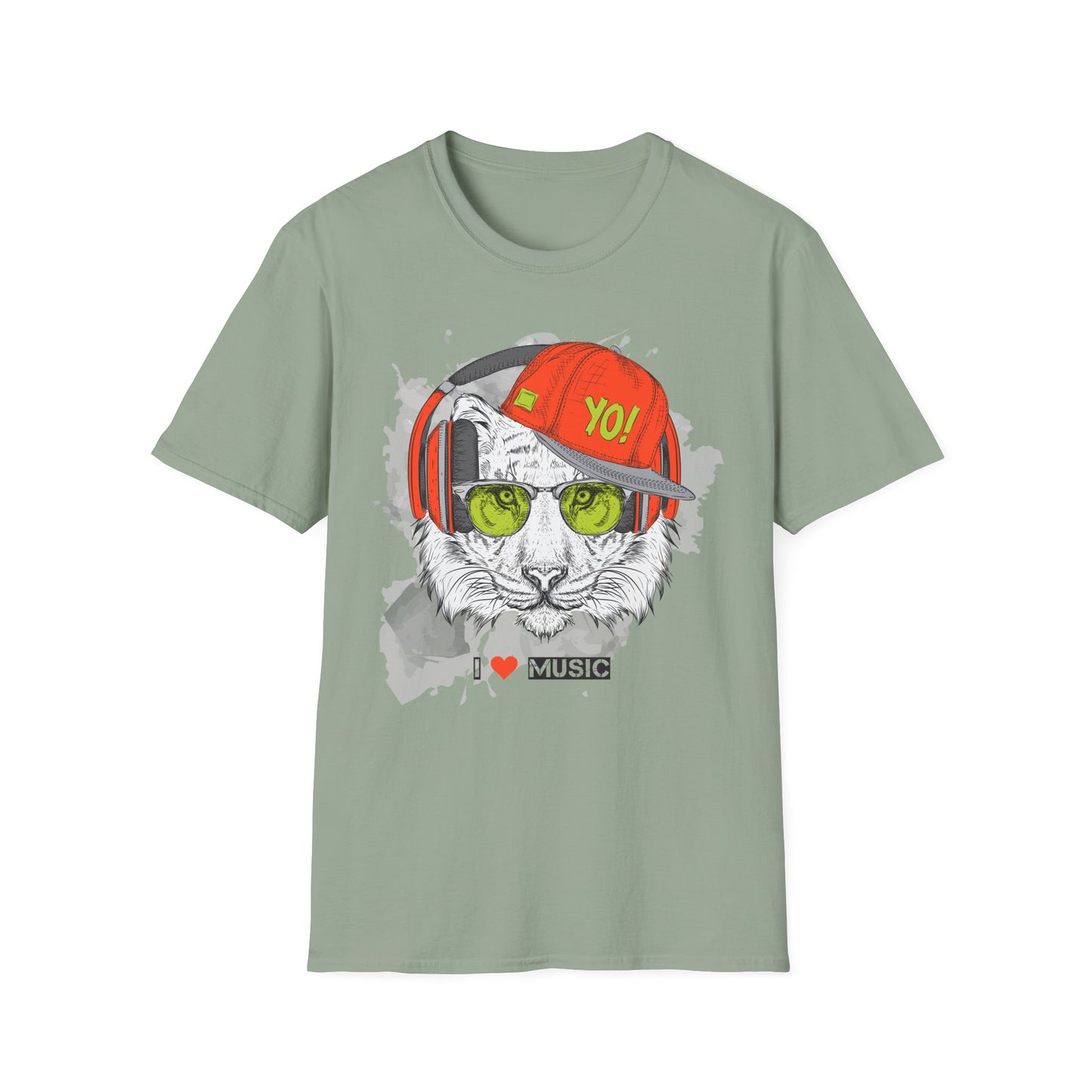 Tiger with Headphones T-Shirt Unisex Cotton Short Sleeves I  Music Graphic Tee