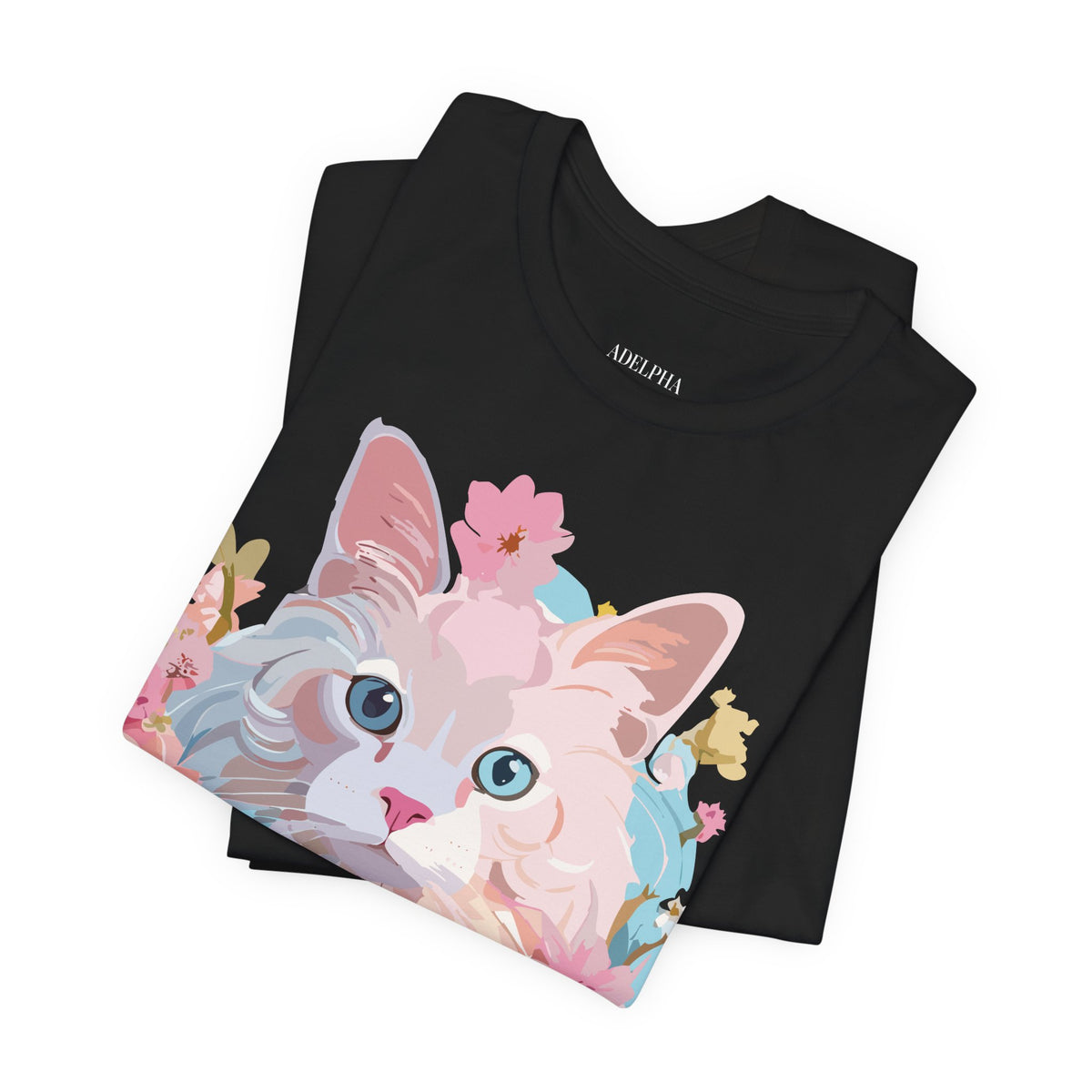 Cat Graphic Unisex Cotton Bella+Canvas Tee with Art Animal Design e102