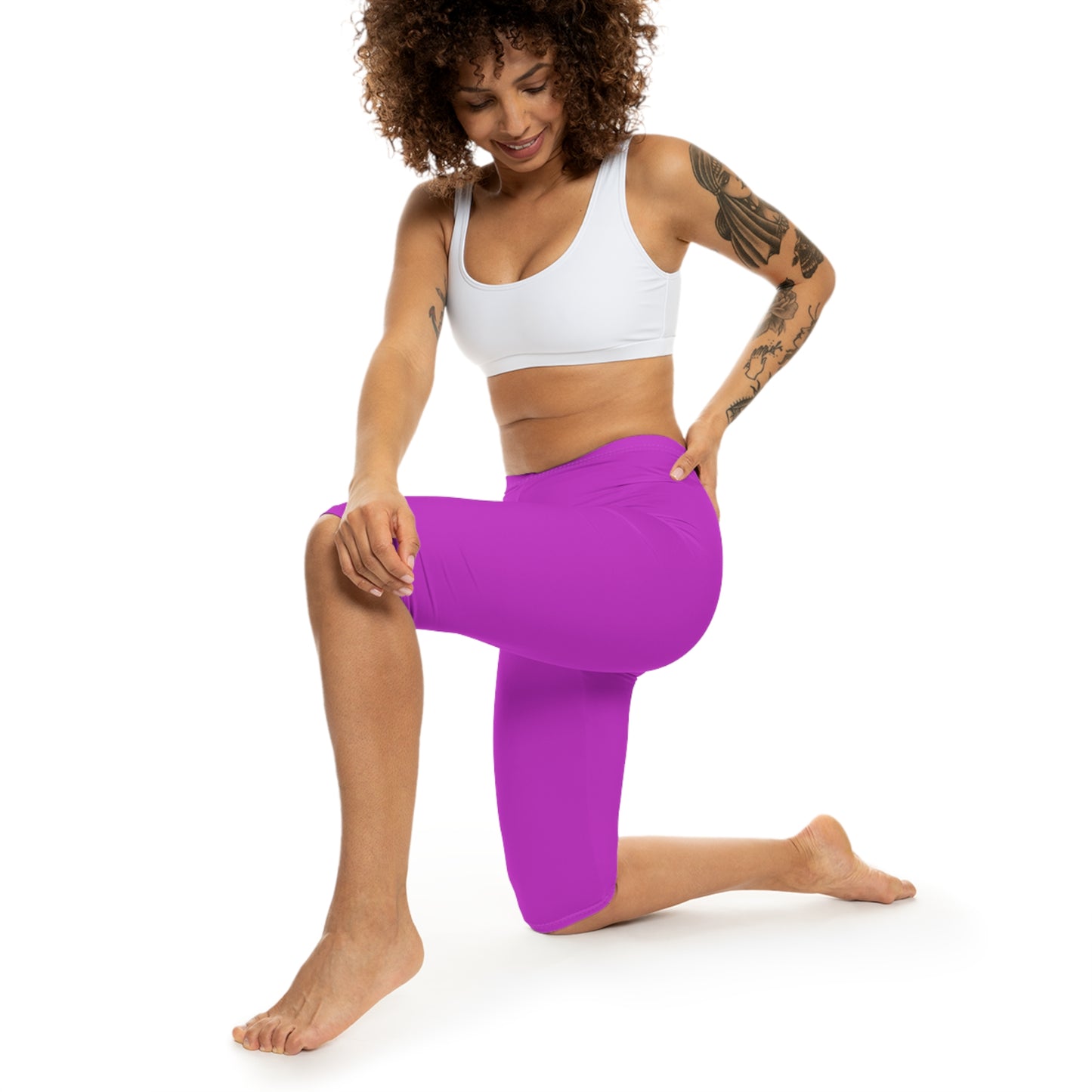 Vivid Orchid Color Women's Brushed Suede Poly Span Casual Capri Leggings XS-2XL