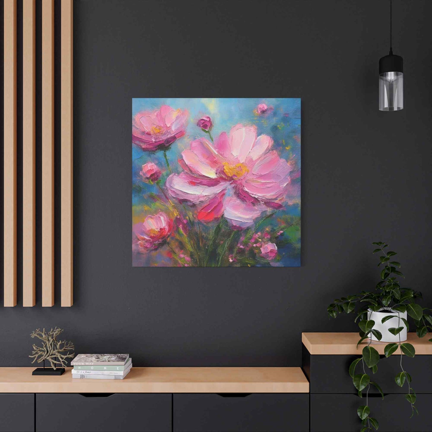Pink Flowers Print Canvas, Pink Flowers Oil Paint Print 20x20, 24x24, 30x30, 32x32, 36x36, Art Design Print Non-Frame MC-11