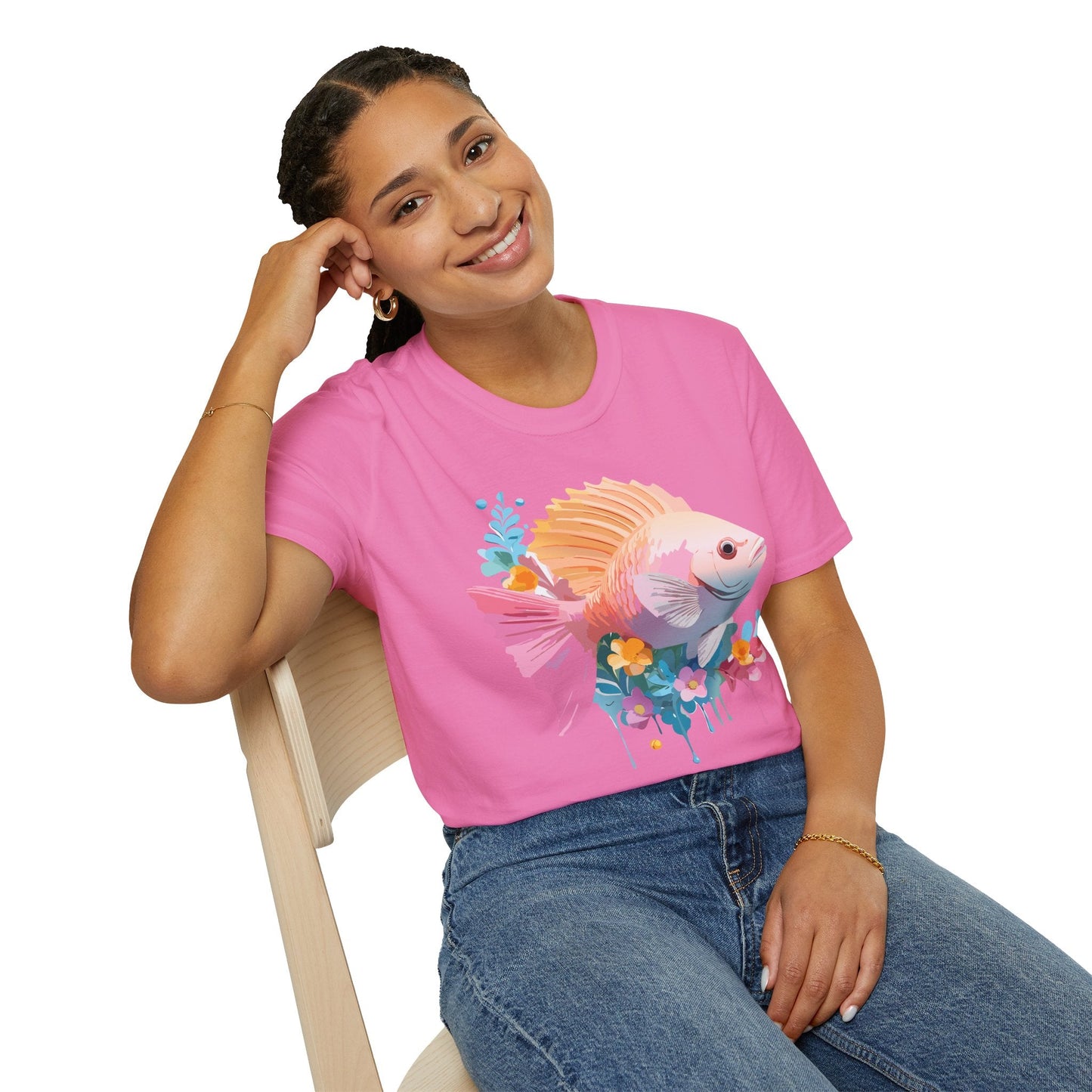 Fish Art Design Graphic Tee Shirt Unisex Softstyle Cotton Short Sleeve Comfort Fit Everyday Wear