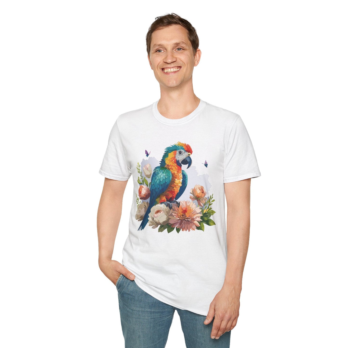 Bird T Shirt Floral Bird Print Unisex Softstyle Cotton Tee Animal Graphic Tee For Everyday Wear