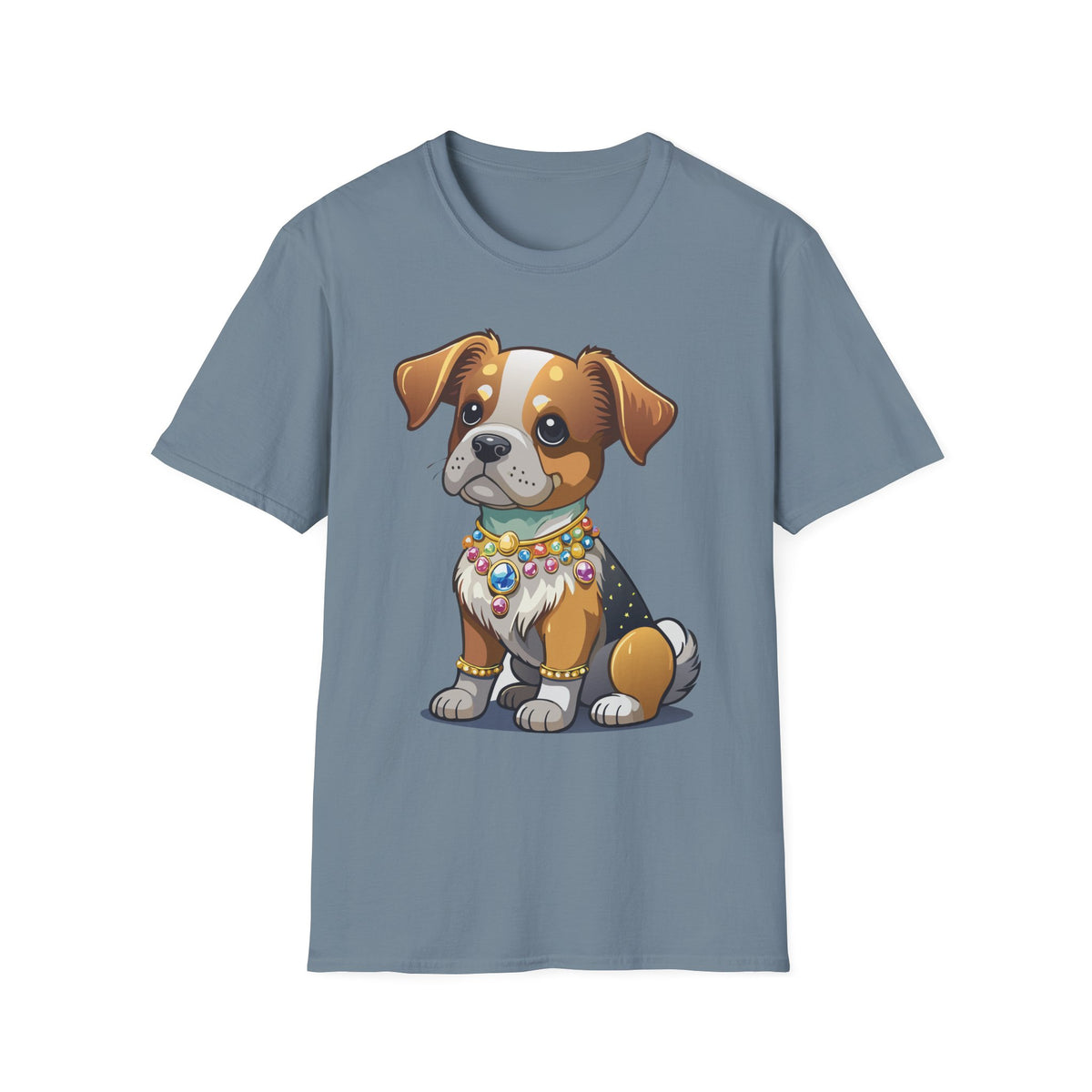 Cute Cartoon Puppy T-Shirt | Colorful Beaded Collar Dog Tee