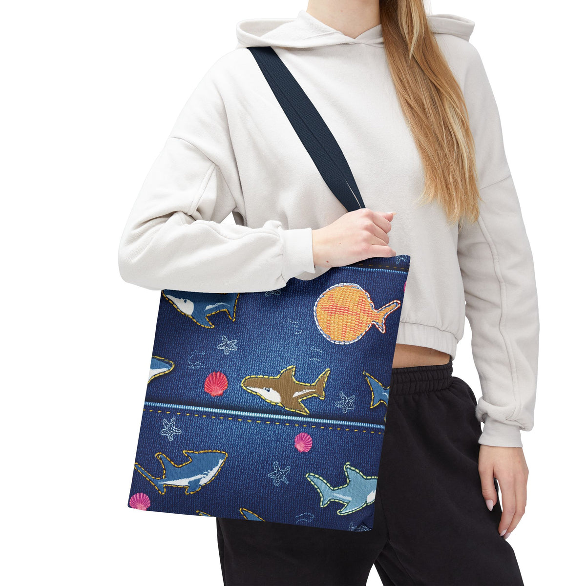 Denim Fabric Imitation Print Unisex Canvas Bag Poly Spun 3 Sizes Tote Bag 182-18