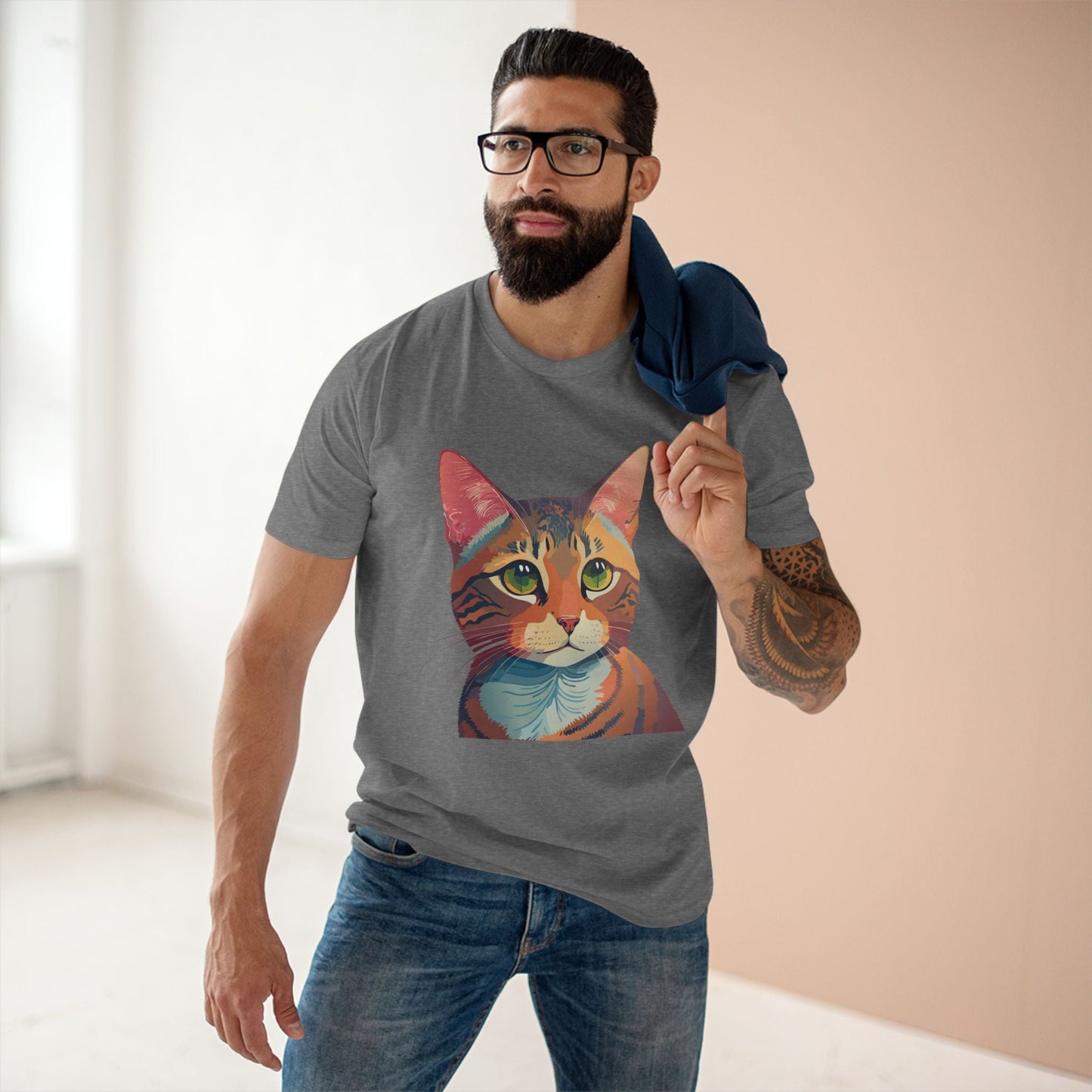 Retro2Nova Cat Art Tee Unisex Premium Cotton Shirt With Original Artwork Design Soft Breathable Comfort Everyday Wear