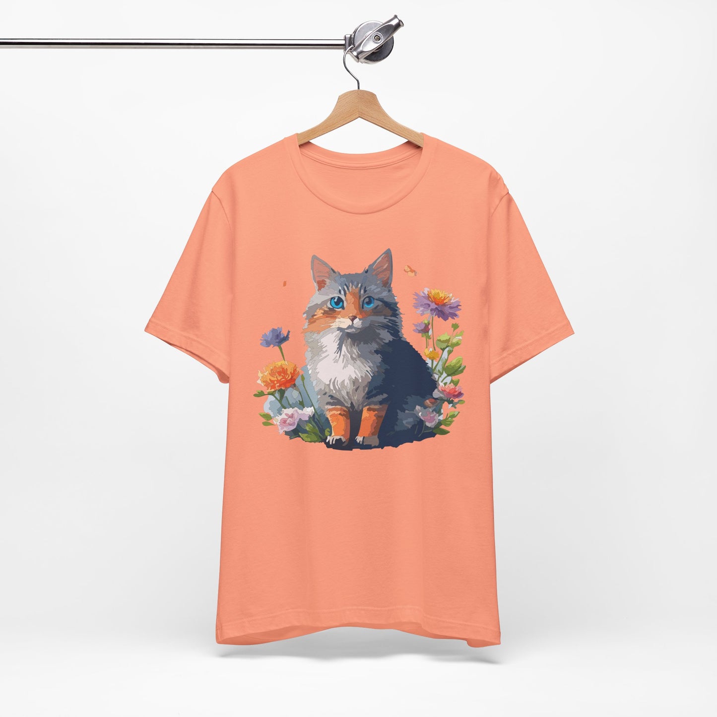 Floral Cat Tee, Animal Shirt, Cat Shirt, Floral Tee, Flower T-shirt, T-Shirt with Animal, Summer Top with Art Design