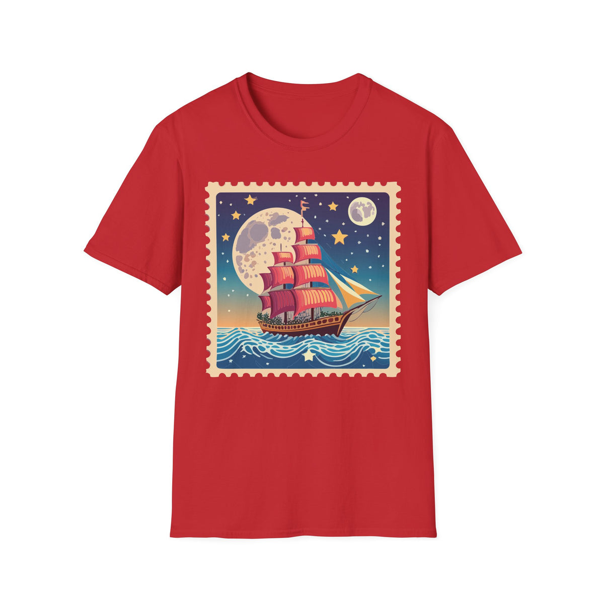 Vintage Sailing Ship Moon Poster T-Shirt | Nautical Ship Illustration