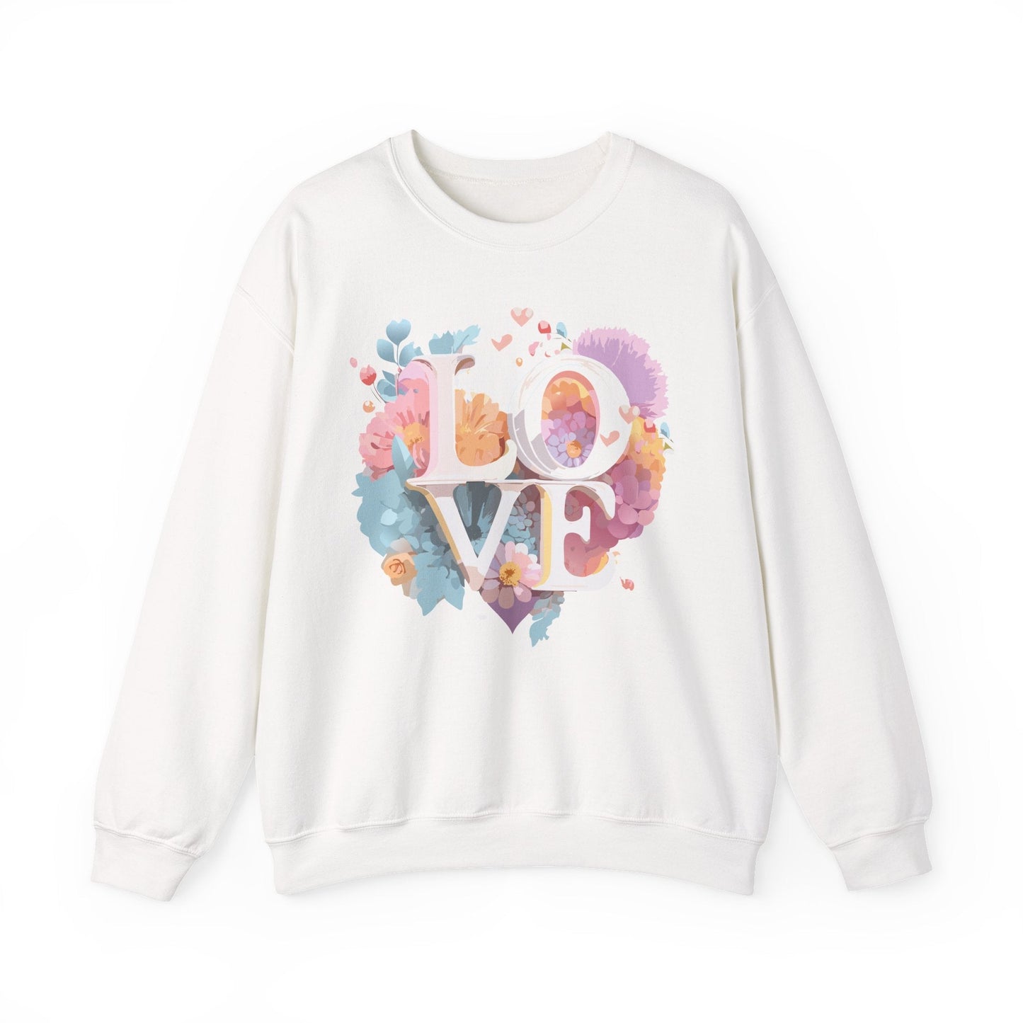Floral Love Sweatshirt For Valentines Day Unisex Crewneck 50 50 Cotton Polyester Gildan 18000
