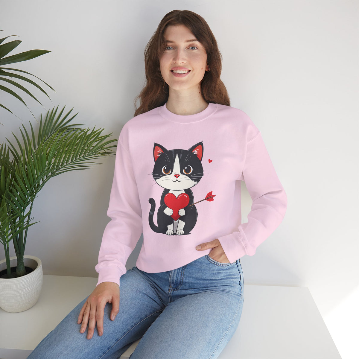 Cat Heart Sweatshirt, Heart Sweatshirt, Cat Sweatshirt, Valentine's Day Sweatshirt, 50/50 Cotton-Poly Animal Sweatshirt 103