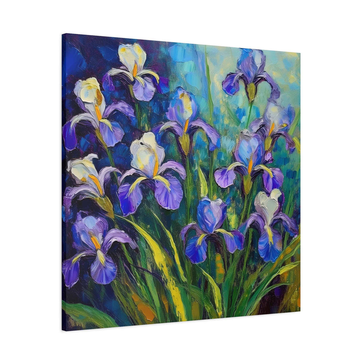 Irises Floral Print Canvas, Floral Oil Paint Print 20x20, 24x24, 30x30, 32x32, 36x36 Art Design Pine-Wood Inner Frame MC-188