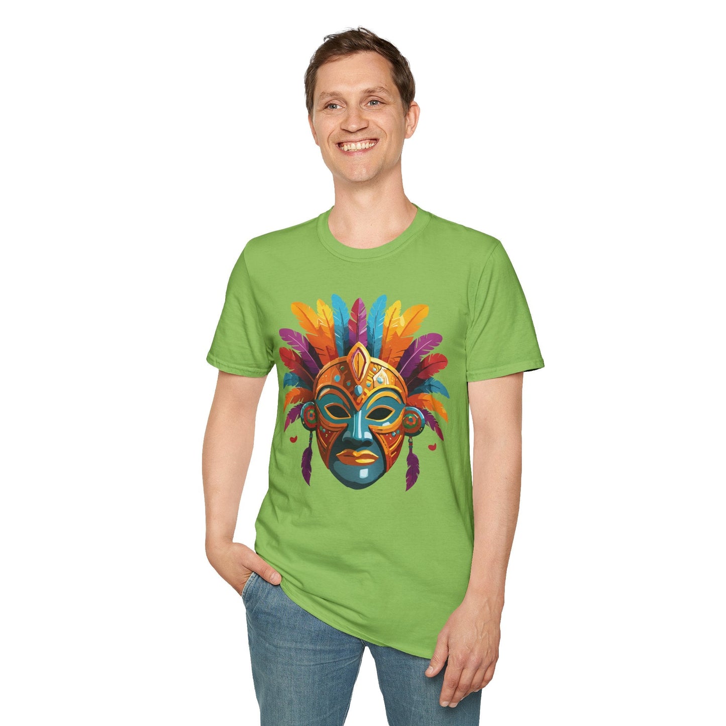 Unisex Gildan Mask T Shirt Softstyle 64000 With Art Design Lightweight Cotton Tee
